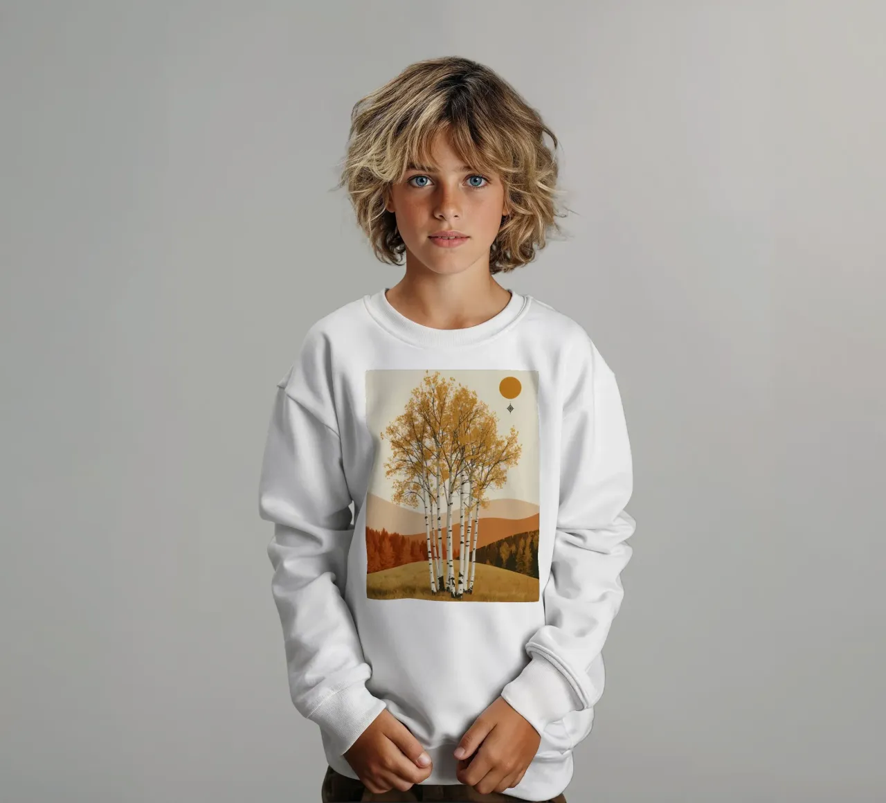 Betulle in un paesaggio autunnale con il sole felpa bambino da DesignDoodle