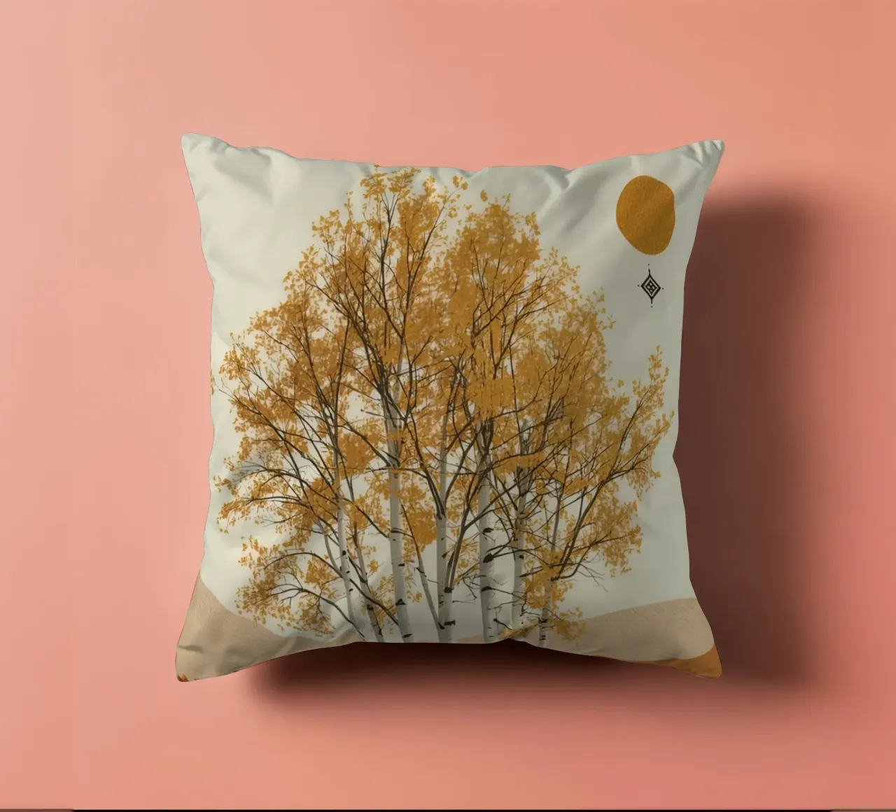 Betulle in un paesaggio autunnale con il sole cuscino da DesignDoodle