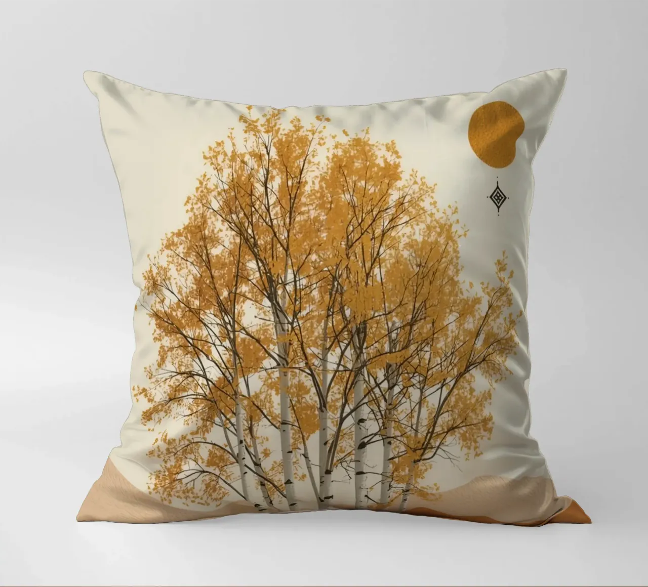 Betulle in un paesaggio autunnale con il sole cuscino da DesignDoodle