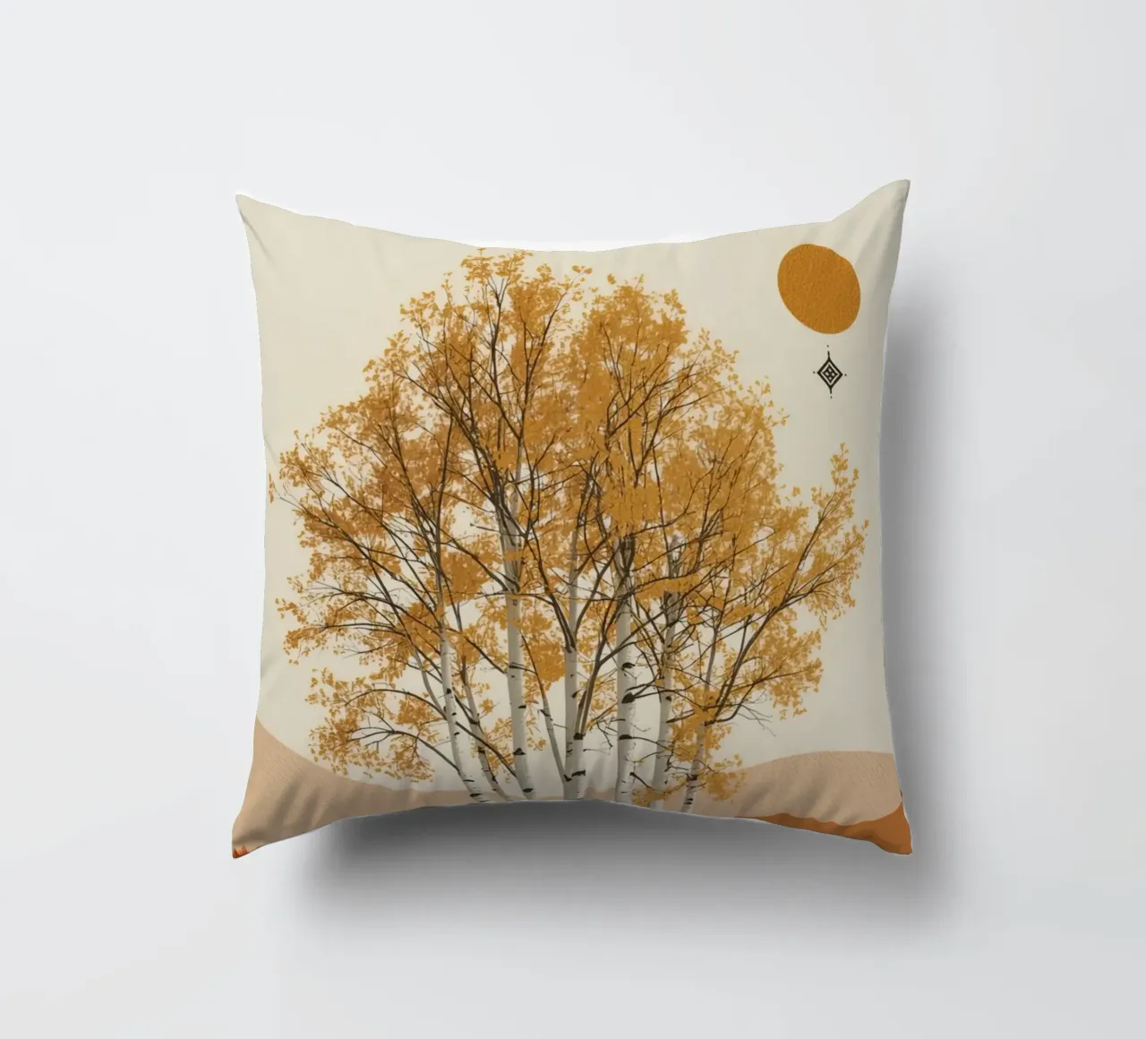 Betulle in un paesaggio autunnale con il sole cuscino da DesignDoodle