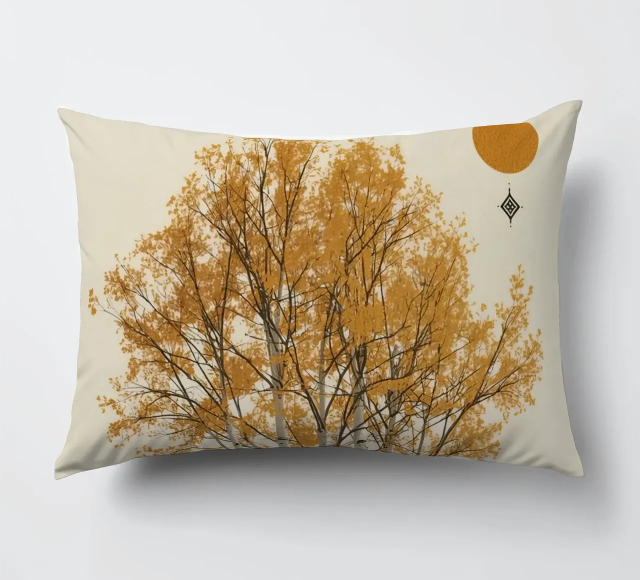 Betulle in un paesaggio autunnale con il sole cuscino da DesignDoodle