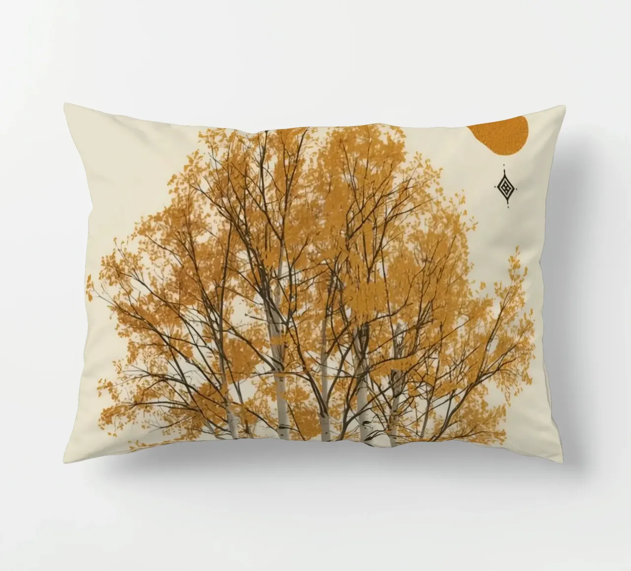 Betulle in un paesaggio autunnale con il sole cuscino da DesignDoodle