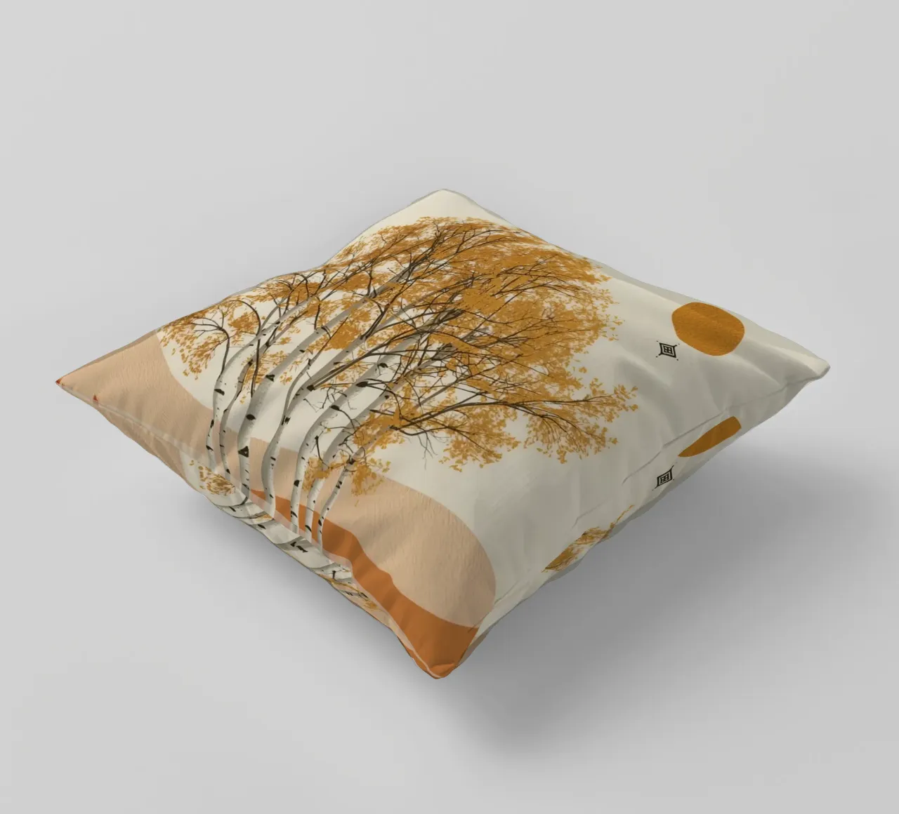 Betulle in un paesaggio autunnale con il sole cuscino da DesignDoodle