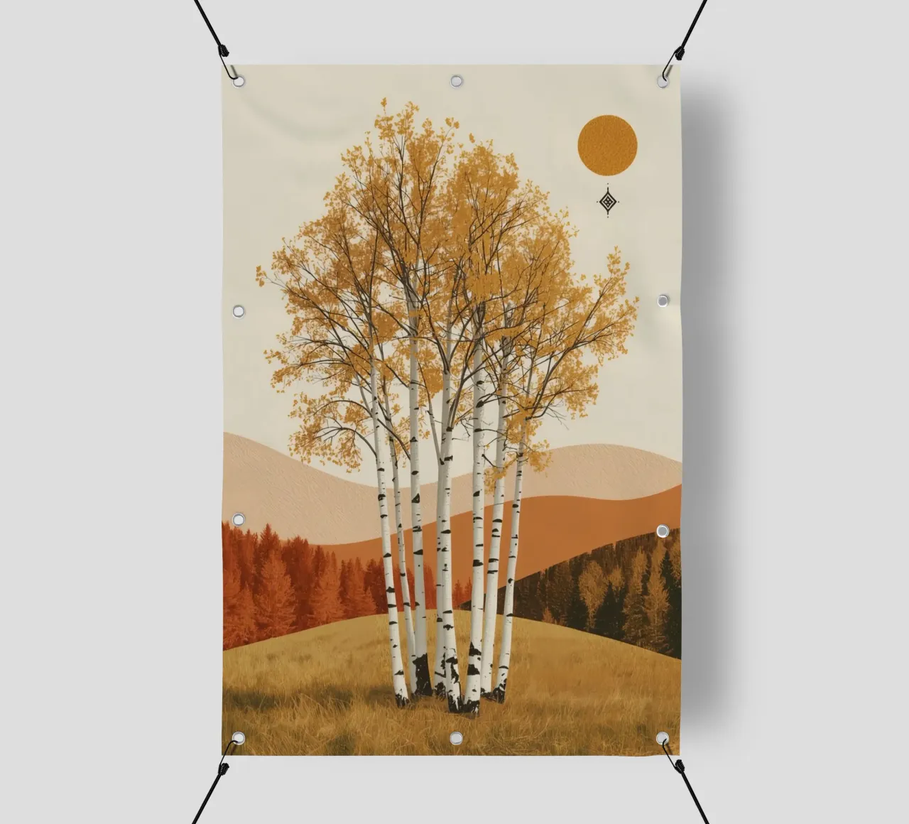 Betulle in un paesaggio autunnale con il sole telo in pvc da DesignDoodle