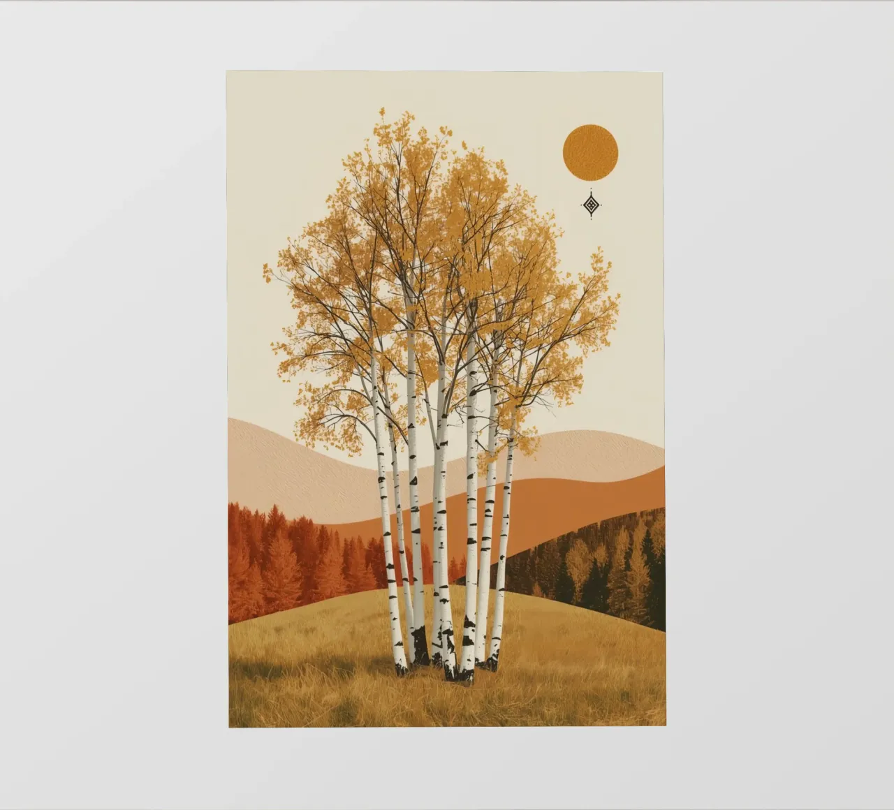 Betulle in un paesaggio autunnale con il sole telo in pvc da DesignDoodle