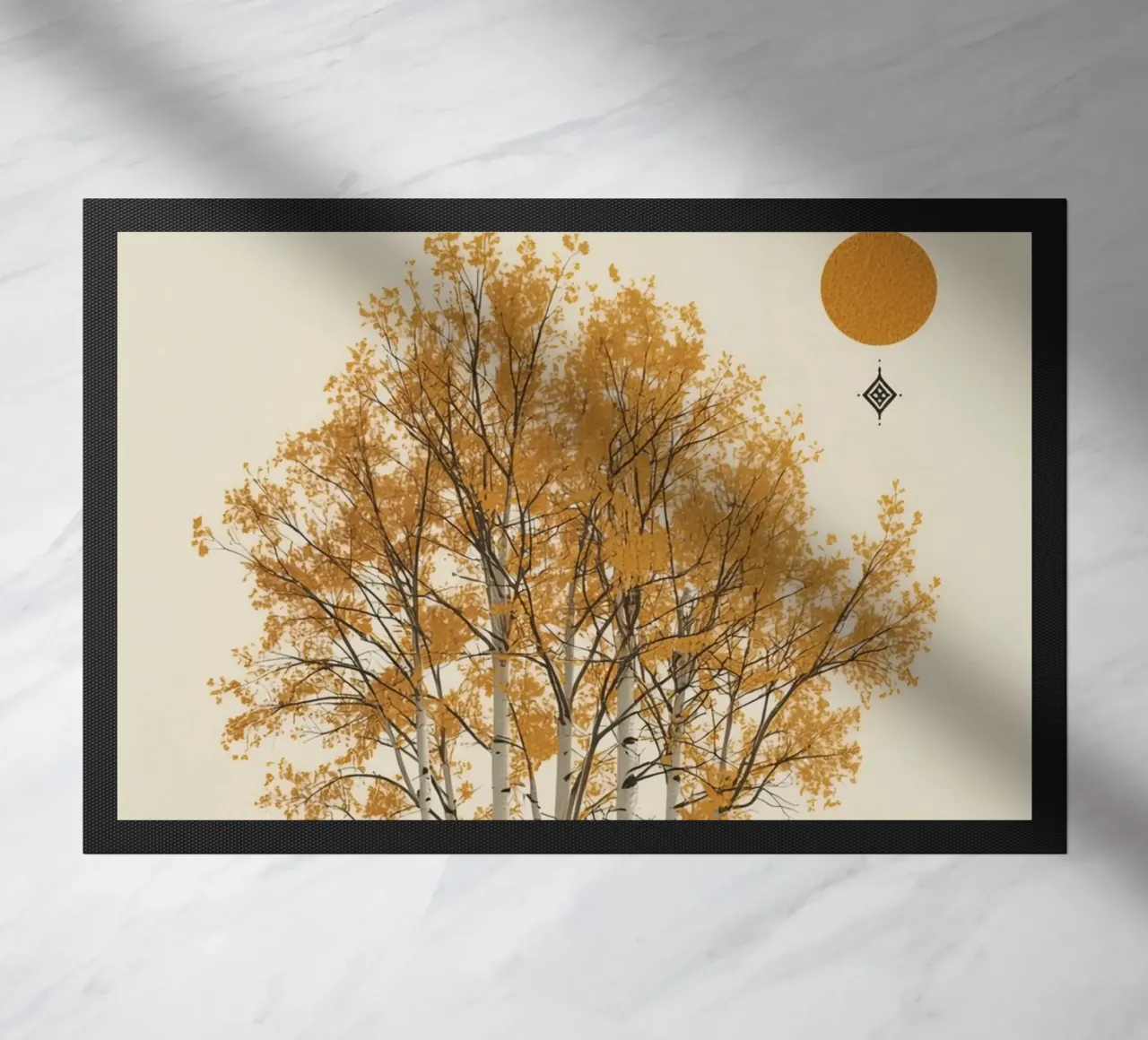 Betulle in un paesaggio autunnale con il sole zerbino da DesignDoodle