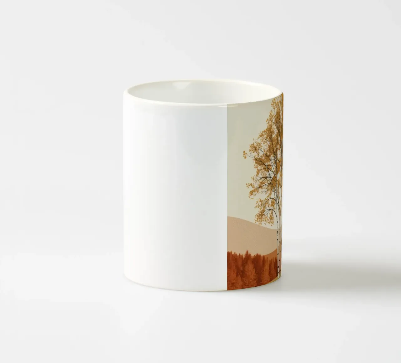 Betulle in un paesaggio autunnale con il sole tazza in ceramica da DesignDoodle