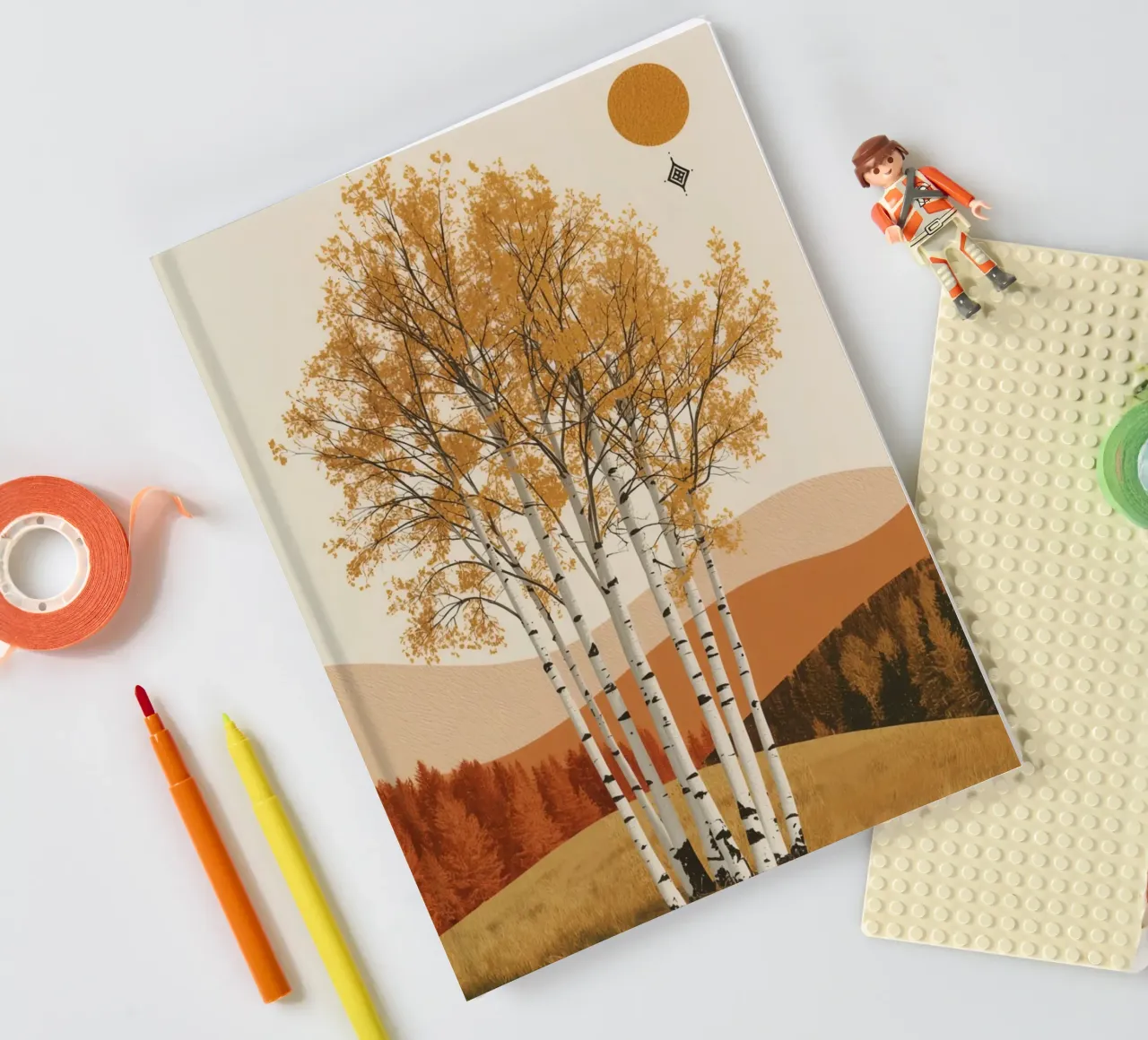 Birch Trees in Autumn Landscape with Sun notebook by DesignDoodle