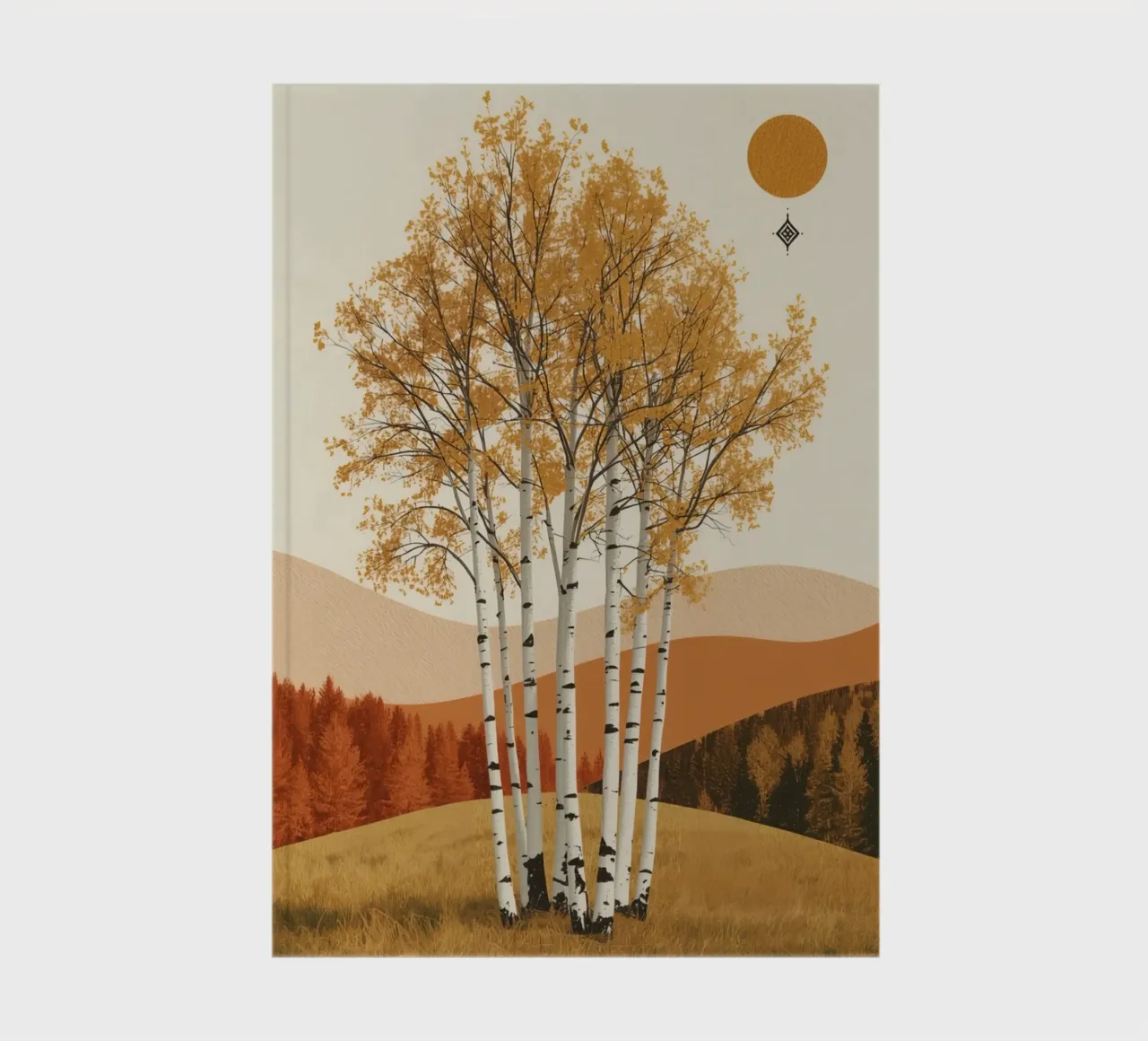 Birch Trees in Autumn Landscape with Sun notebook by DesignDoodle