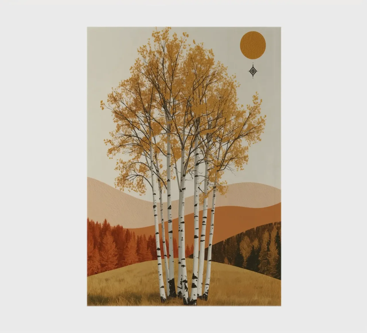 Birch Trees in Autumn Landscape with Sun notebook by DesignDoodle