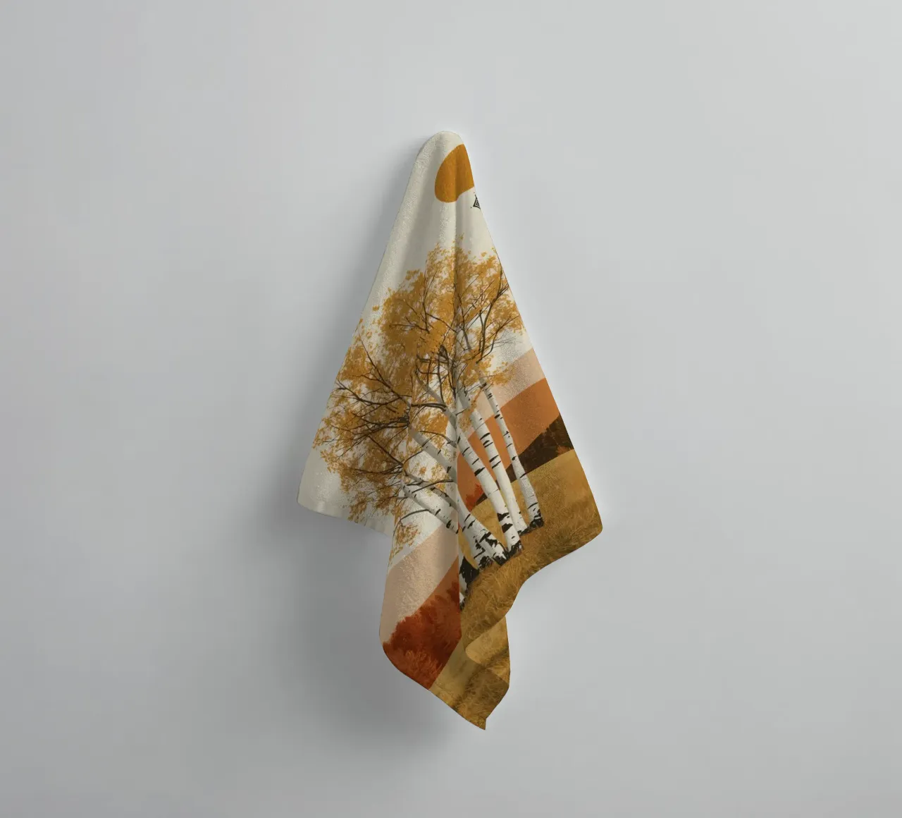 Birch Trees in Autumn Landscape with Sun towel by DesignDoodle