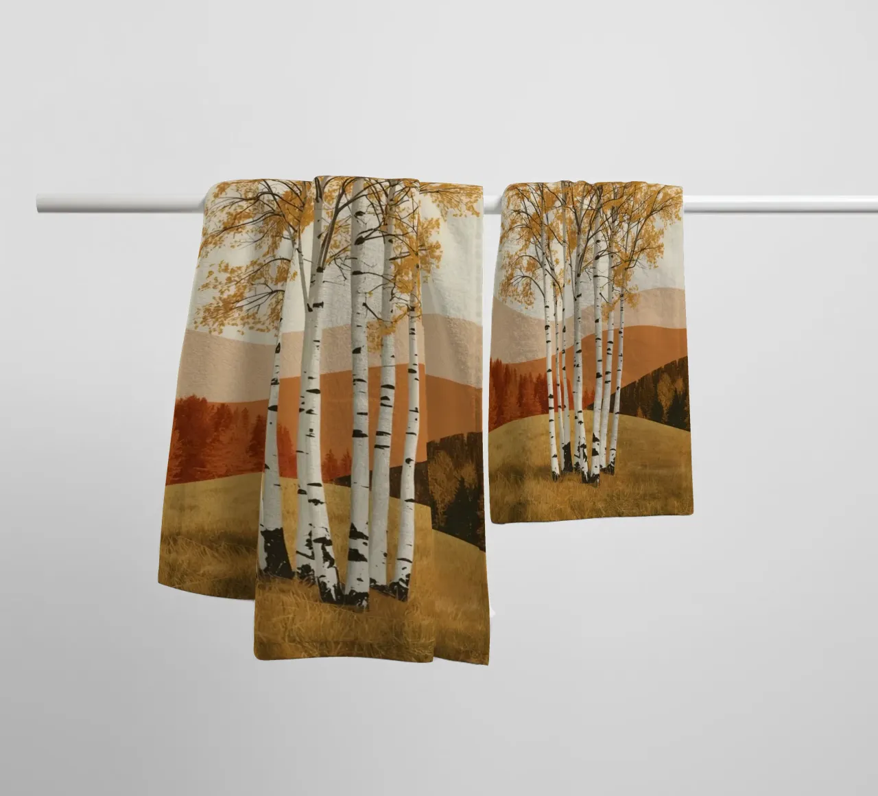 Birch Trees in Autumn Landscape with Sun towel by DesignDoodle