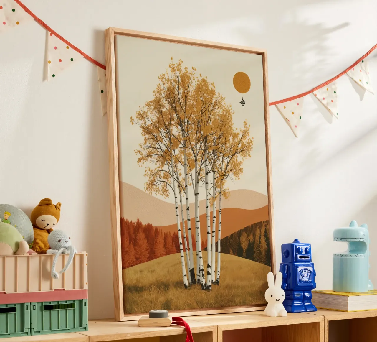 Birch Trees in Autumn Landscape with Sun canvas by DesignDoodle