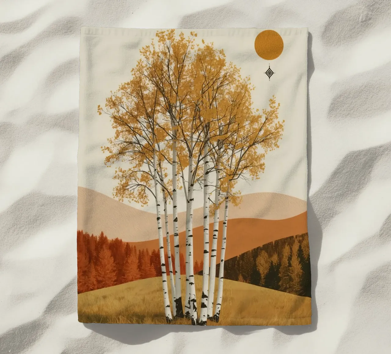 Betulle in un paesaggio autunnale con il sole telo mare da DesignDoodle