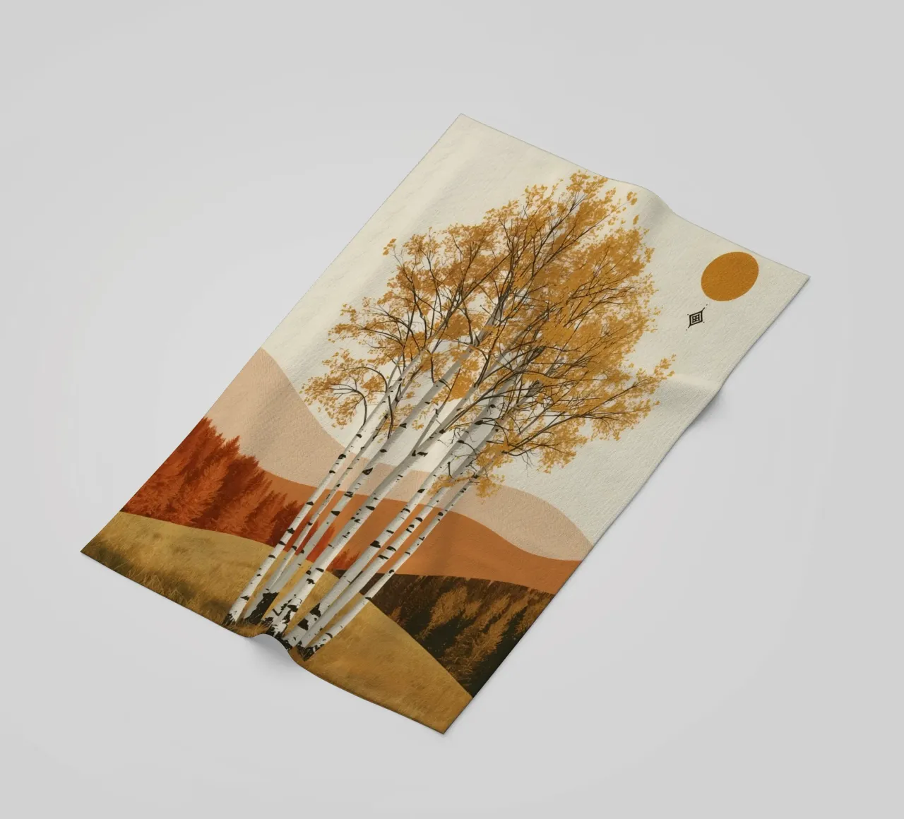 Betulle in un paesaggio autunnale con il sole telo mare da DesignDoodle