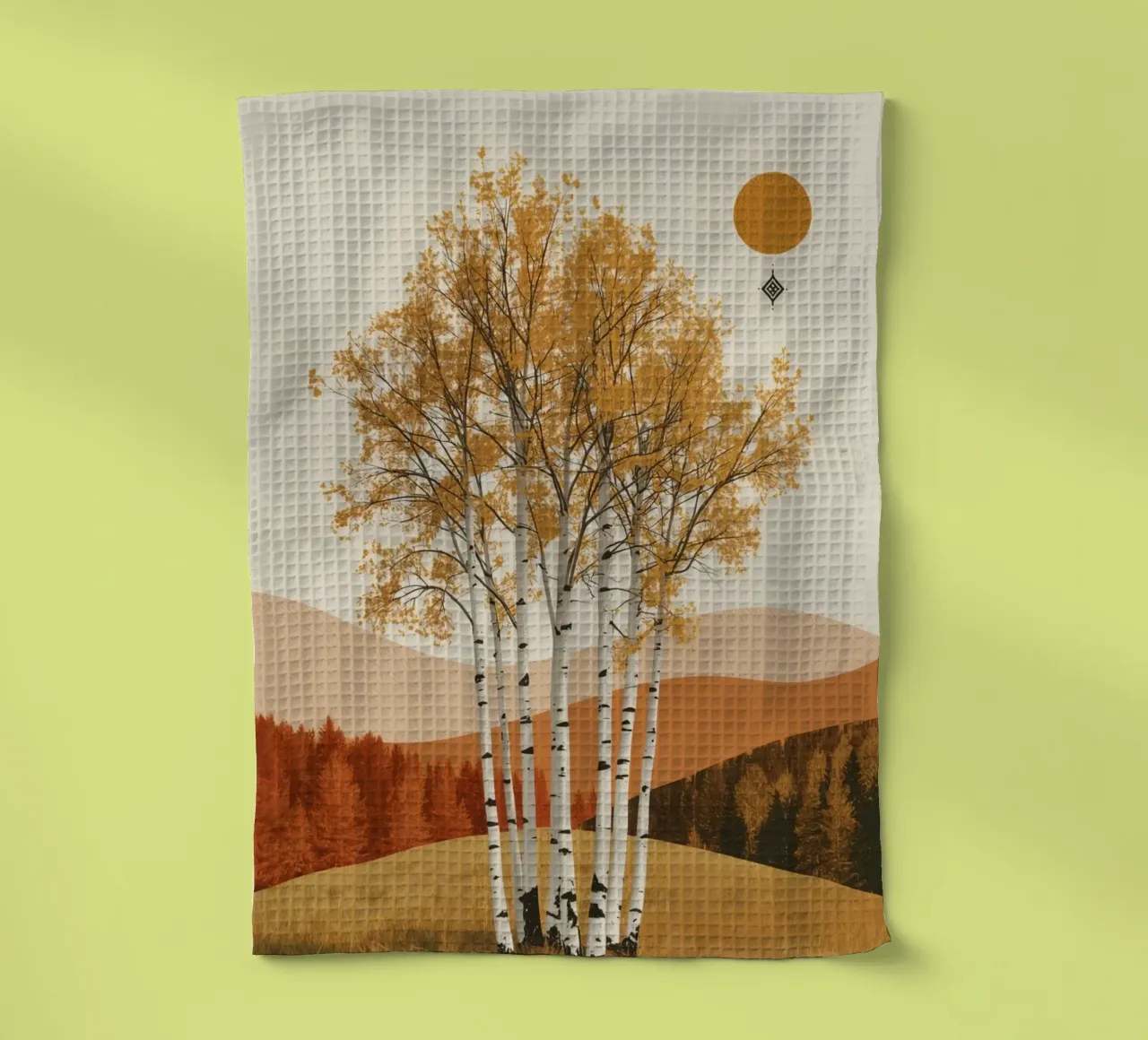 Betulle in un paesaggio autunnale con il sole canovaccio da cucina da DesignDoodle