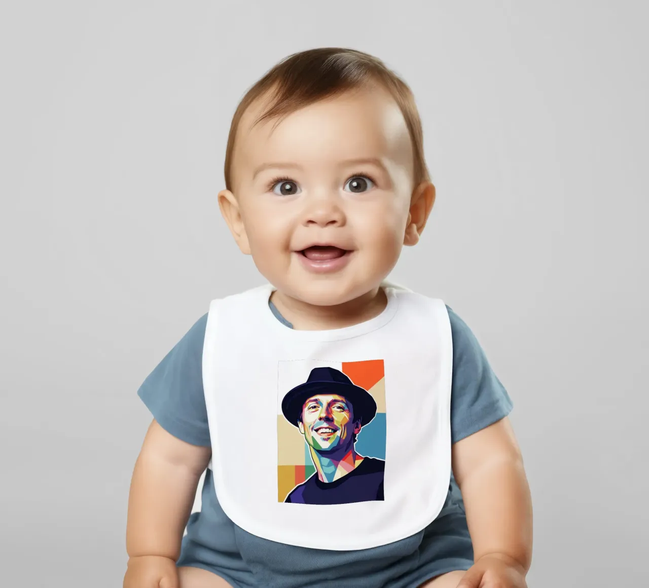 Ritratto pop art di Jason Mraz bavaglino da Hantamrata