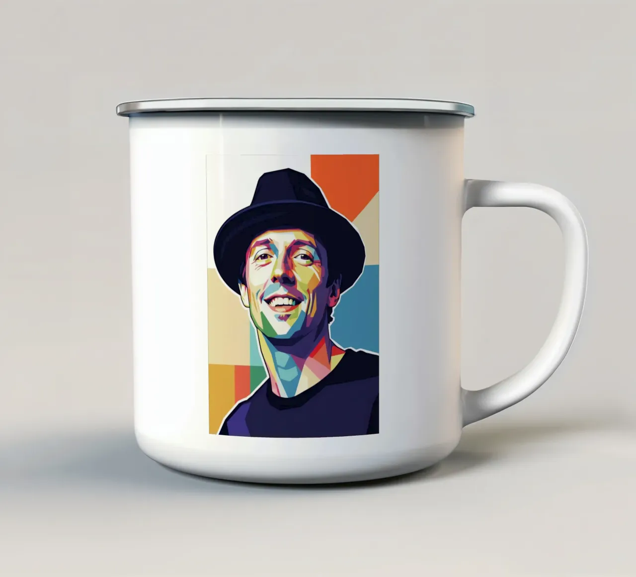 Ritratto pop art di Jason Mraz tazza in smalto da Hantamrata