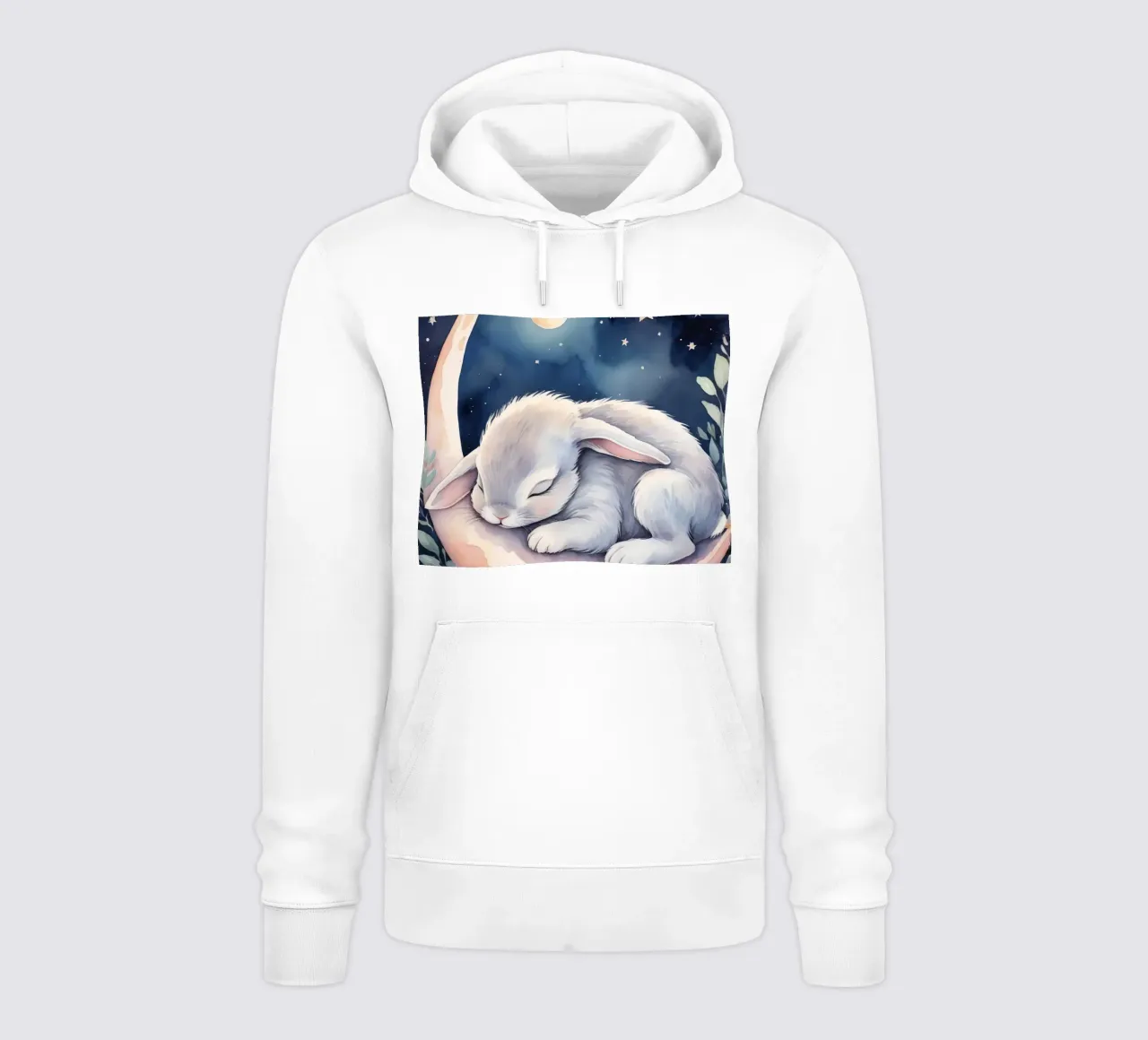 Coniglietto che dorme sulla luna crescente con le stelle felpa con cappuccio da DesignDoodle