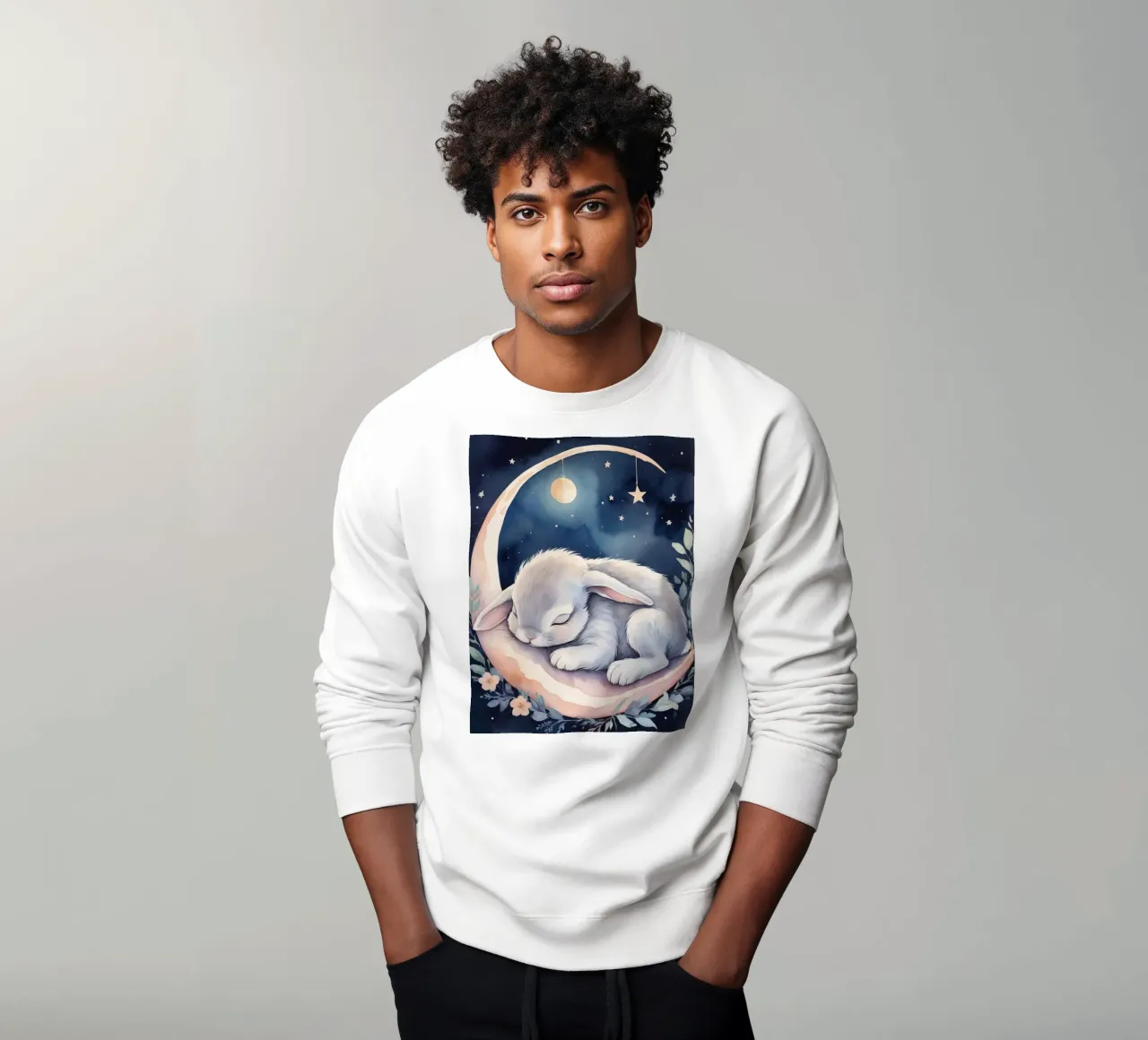Coniglietto che dorme sulla luna crescente con le stelle felpa da DesignDoodle