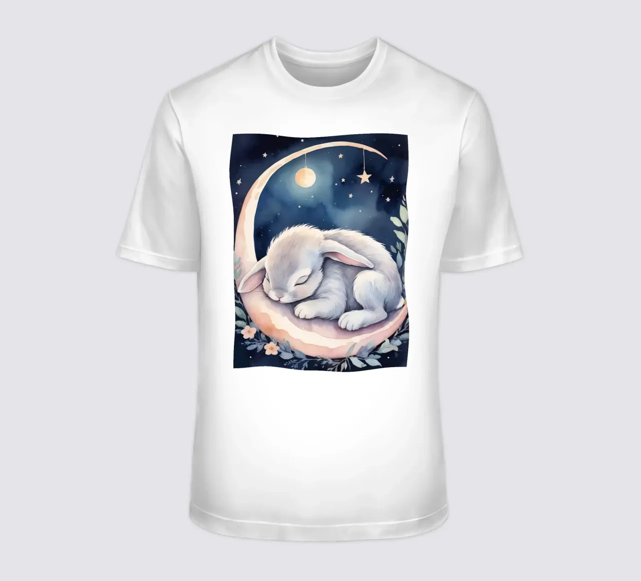 Coniglietto che dorme sulla luna crescente con le stelle t-shirt da DesignDoodle