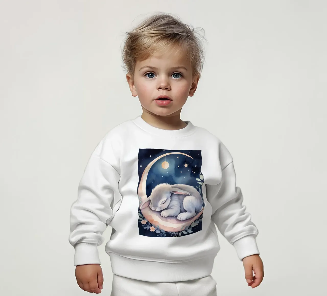 Coniglietto che dorme sulla luna crescente con le stelle felpa neonato da DesignDoodle