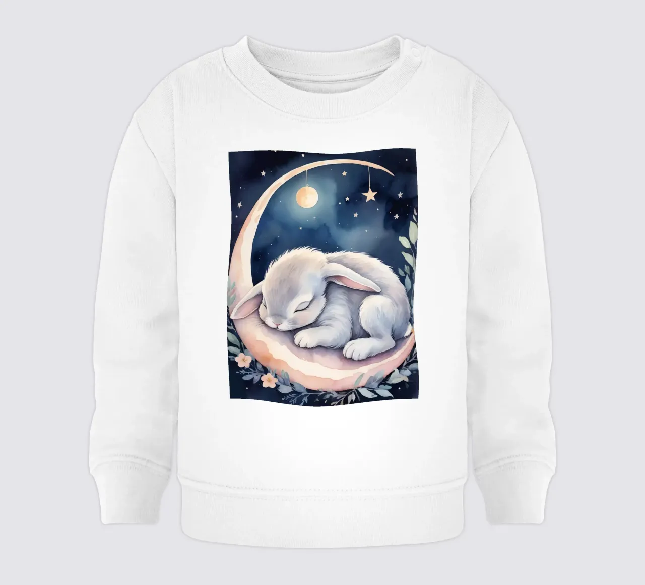 Coniglietto che dorme sulla luna crescente con le stelle felpa neonato da DesignDoodle