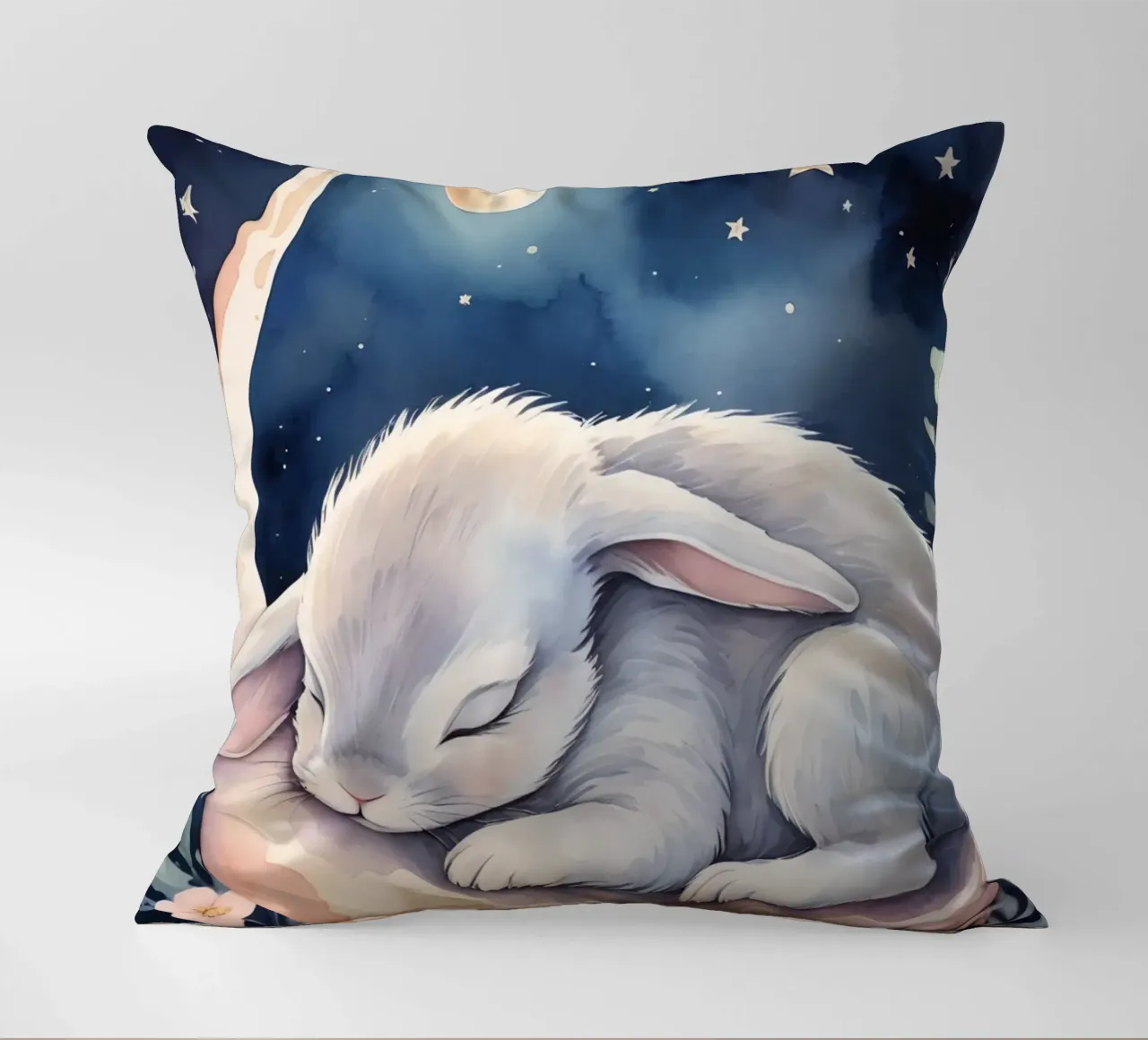 Coniglietto che dorme sulla luna crescente con le stelle cuscino da DesignDoodle