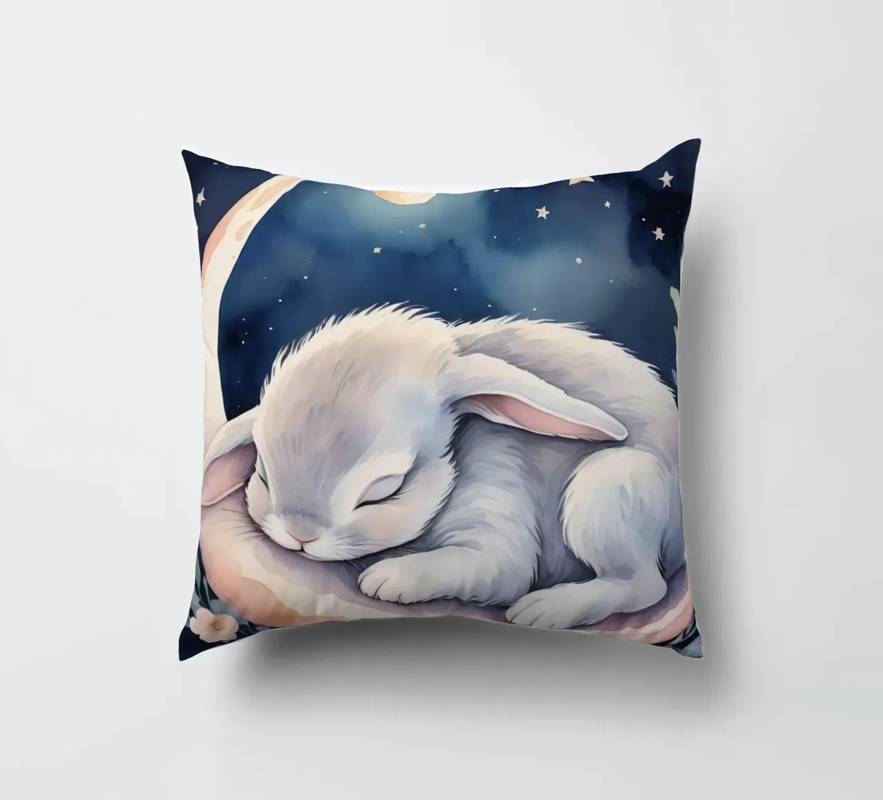 Coniglietto che dorme sulla luna crescente con le stelle cuscino da DesignDoodle