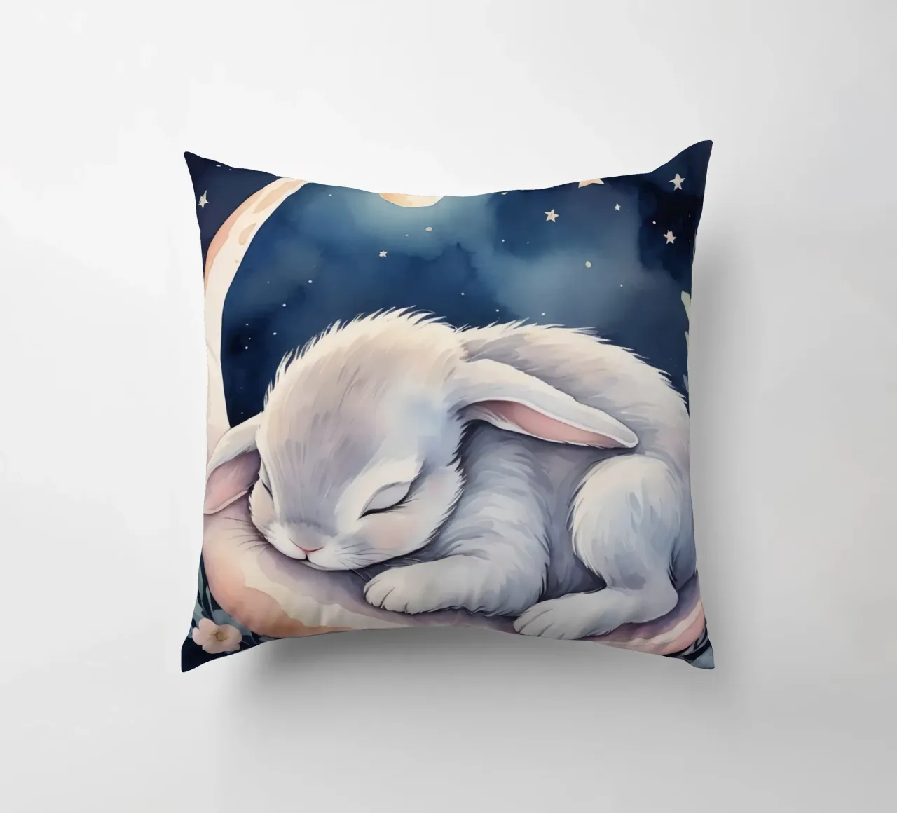 Coniglietto che dorme sulla luna crescente con le stelle cuscino da DesignDoodle