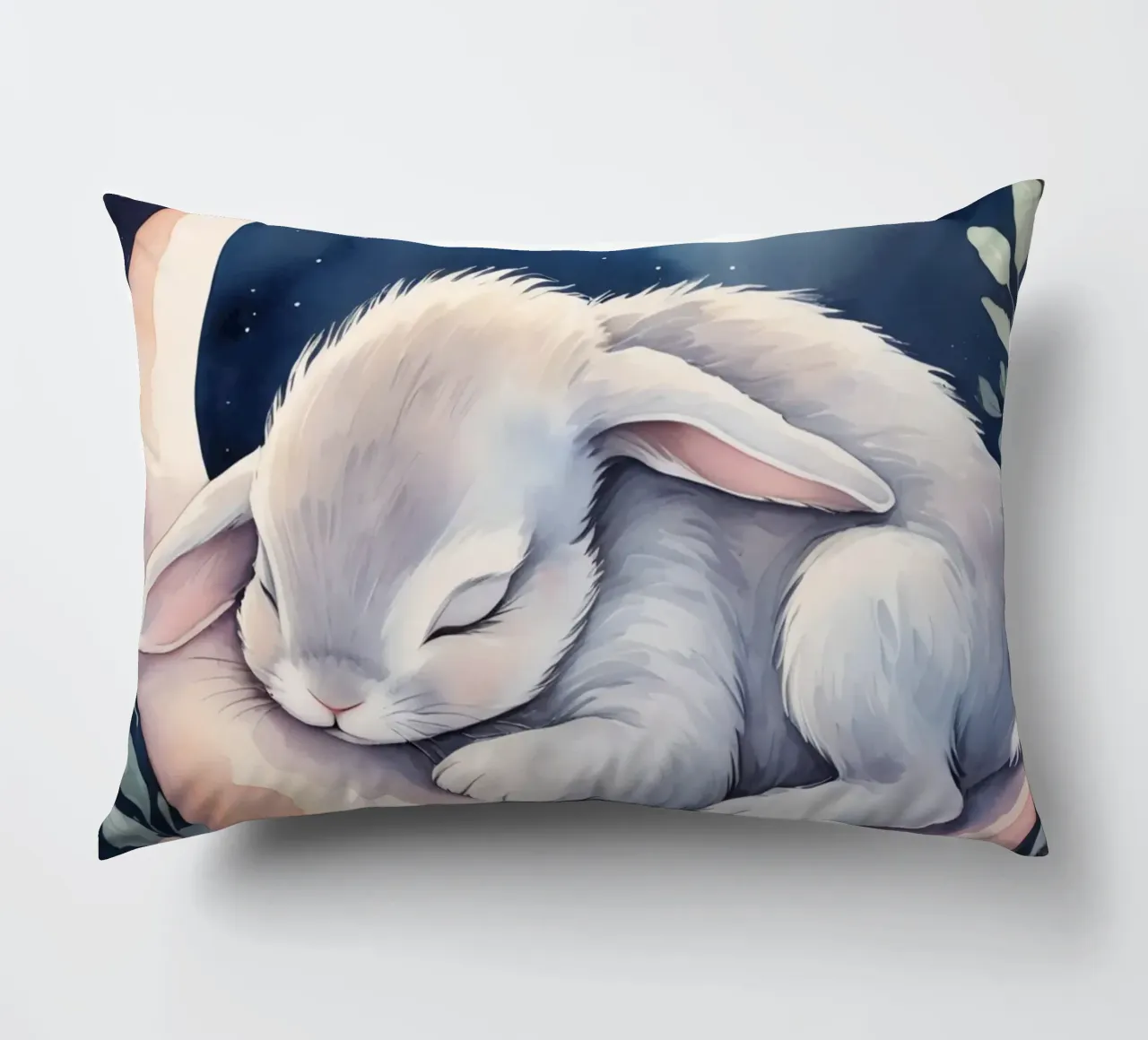 Coniglietto che dorme sulla luna crescente con le stelle cuscino da DesignDoodle