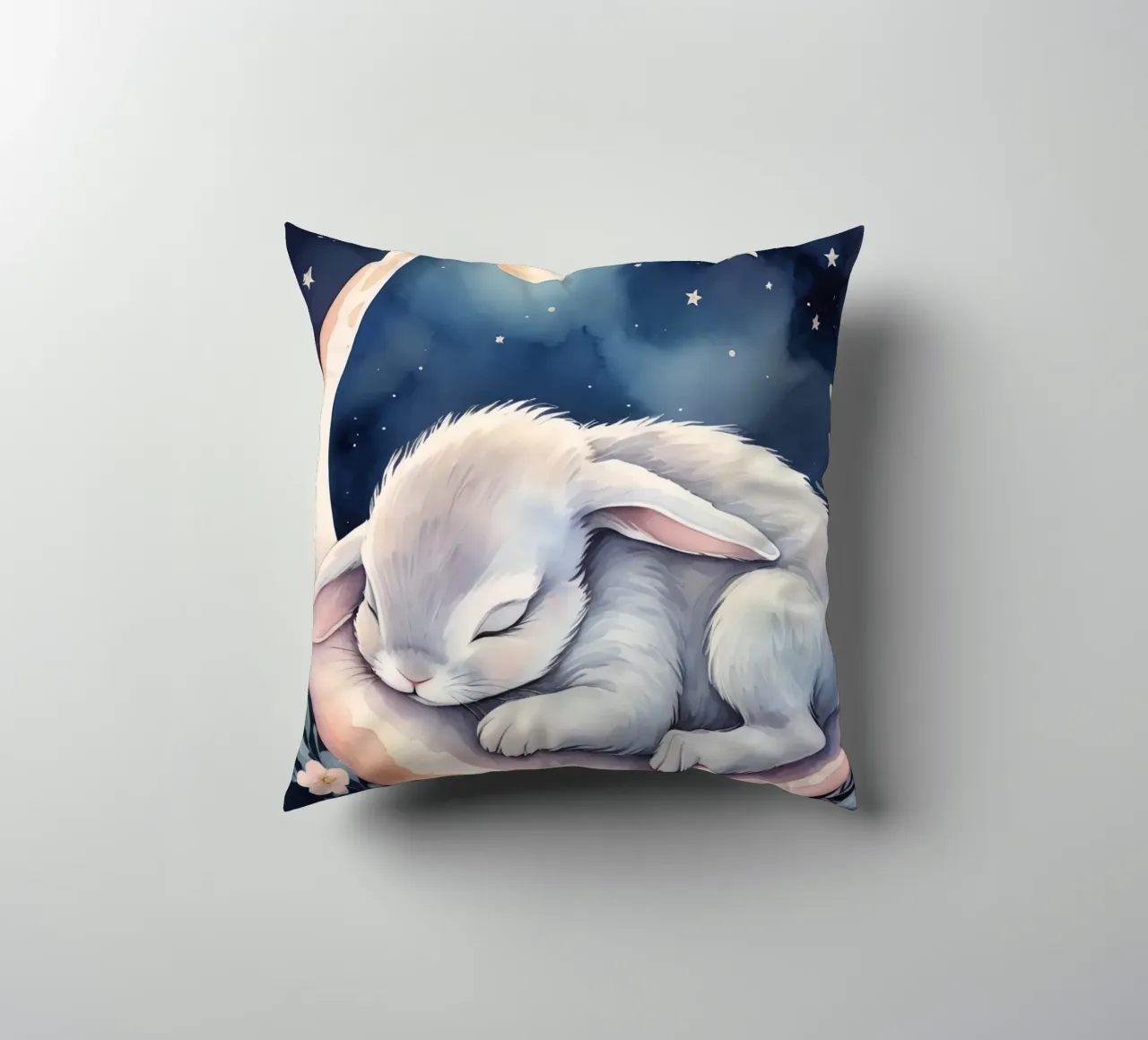 Coniglietto che dorme sulla luna crescente con le stelle cuscino da DesignDoodle