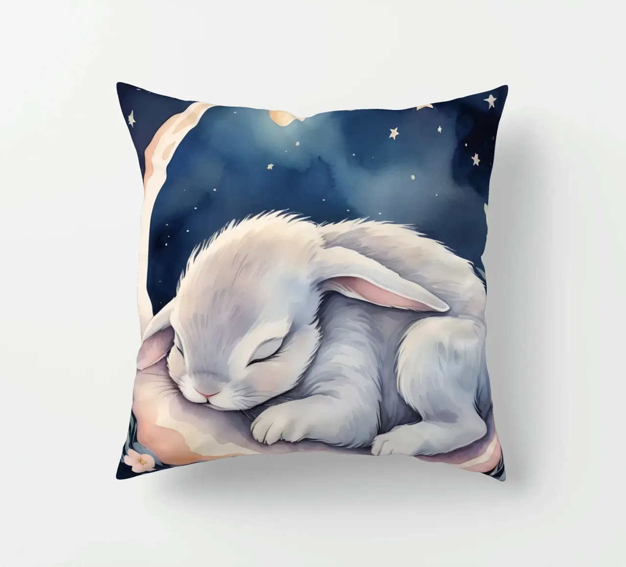 Coniglietto che dorme sulla luna crescente con le stelle cuscino da DesignDoodle