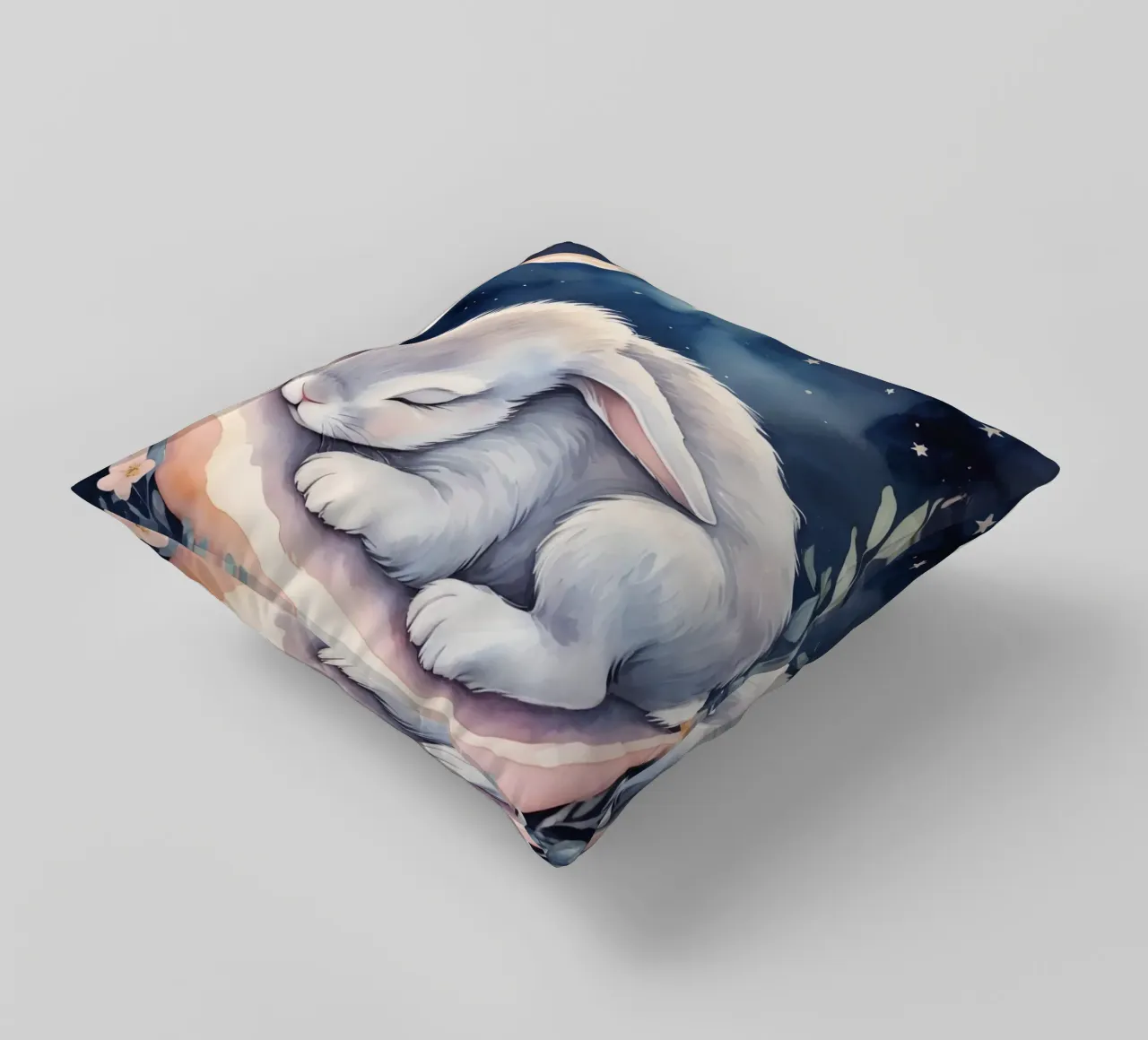 Coniglietto che dorme sulla luna crescente con le stelle cuscino da DesignDoodle