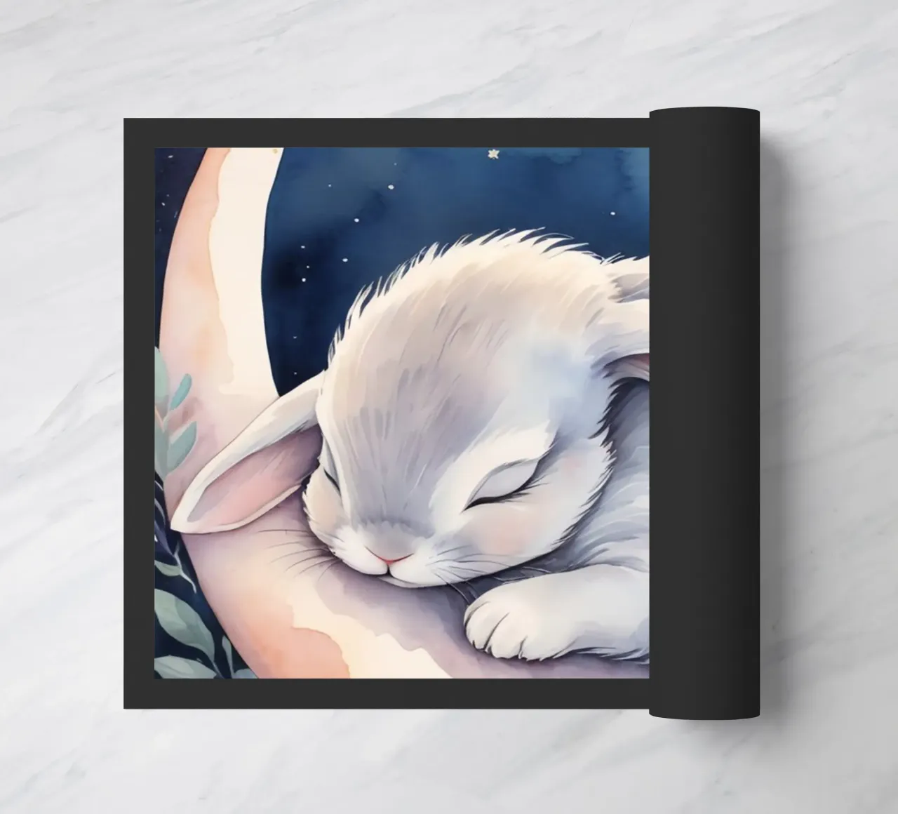 Coniglietto che dorme sulla luna crescente con le stelle zerbino da DesignDoodle