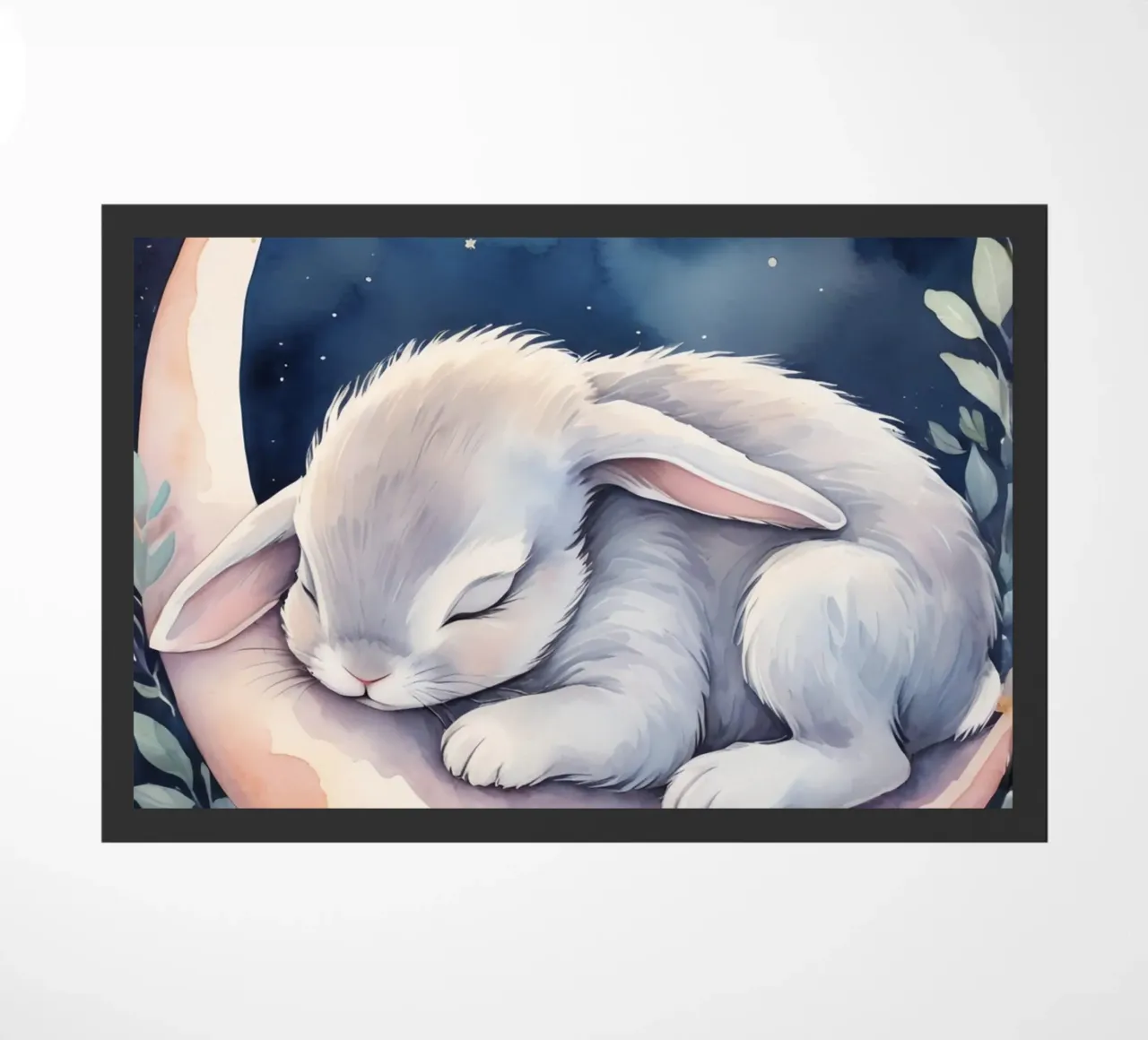 Coniglietto che dorme sulla luna crescente con le stelle zerbino da DesignDoodle