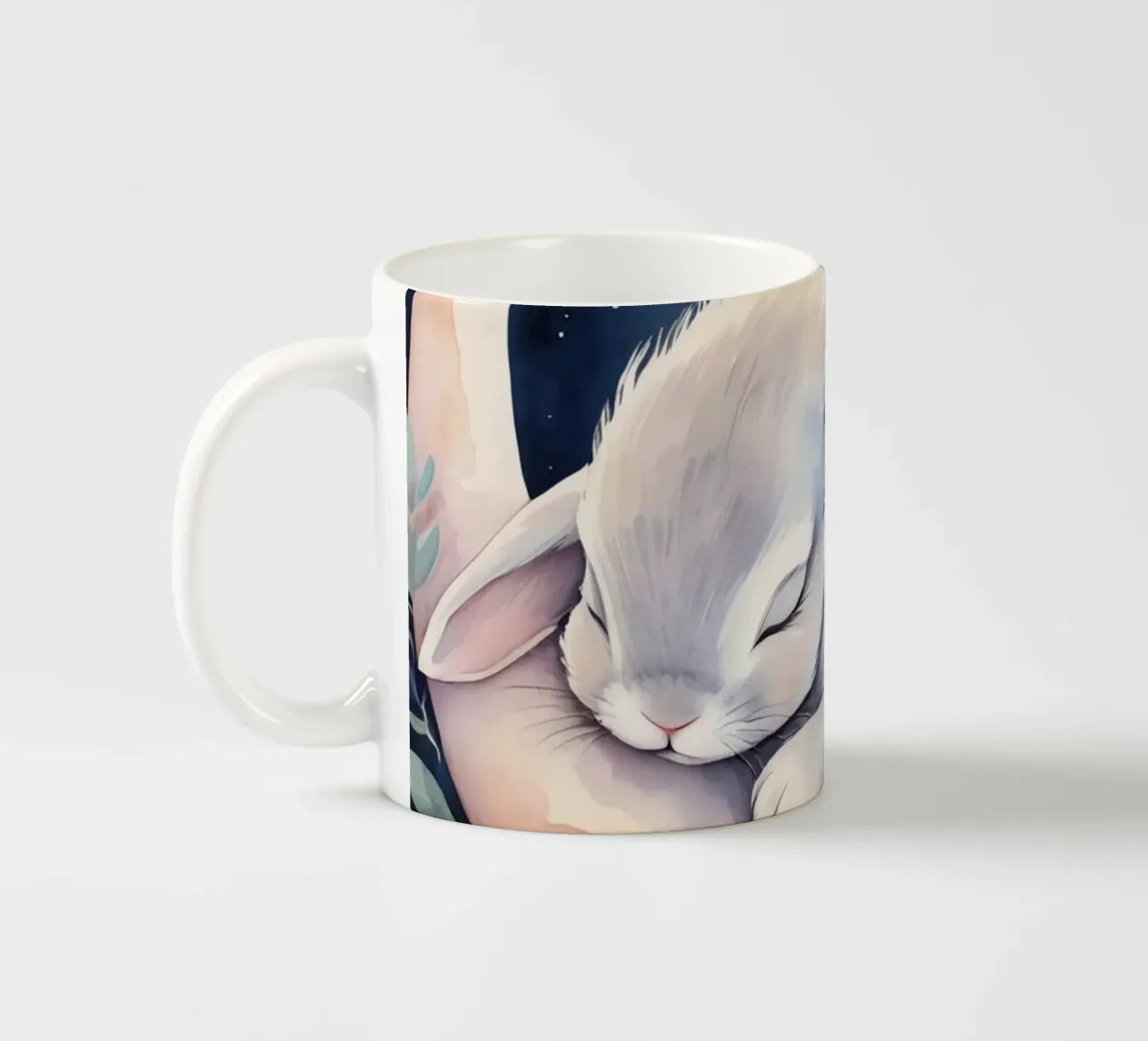 Coniglietto che dorme sulla luna crescente con le stelle tazza in ceramica da DesignDoodle