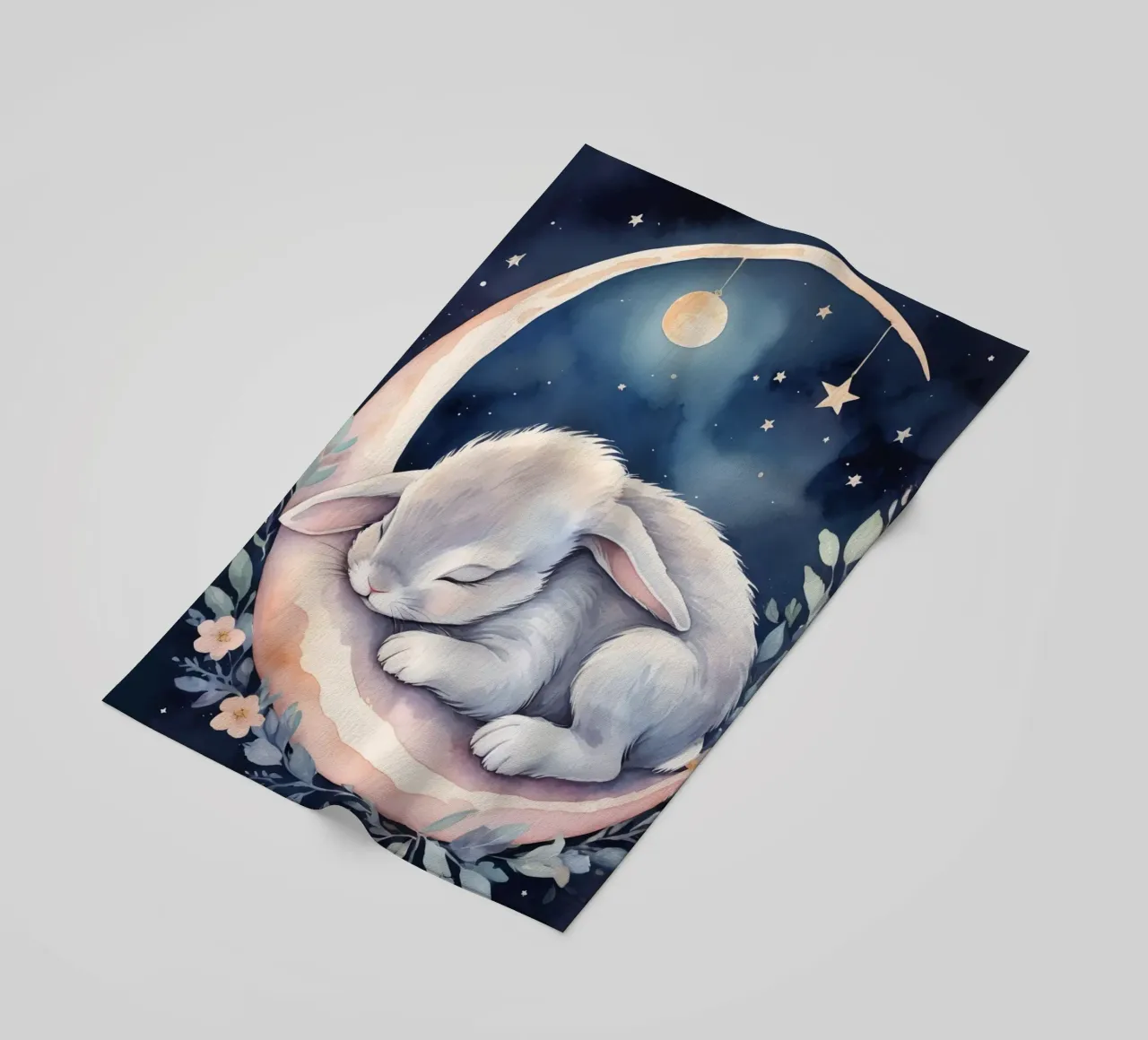 Coniglietto che dorme sulla luna crescente con le stelle telo mare da DesignDoodle