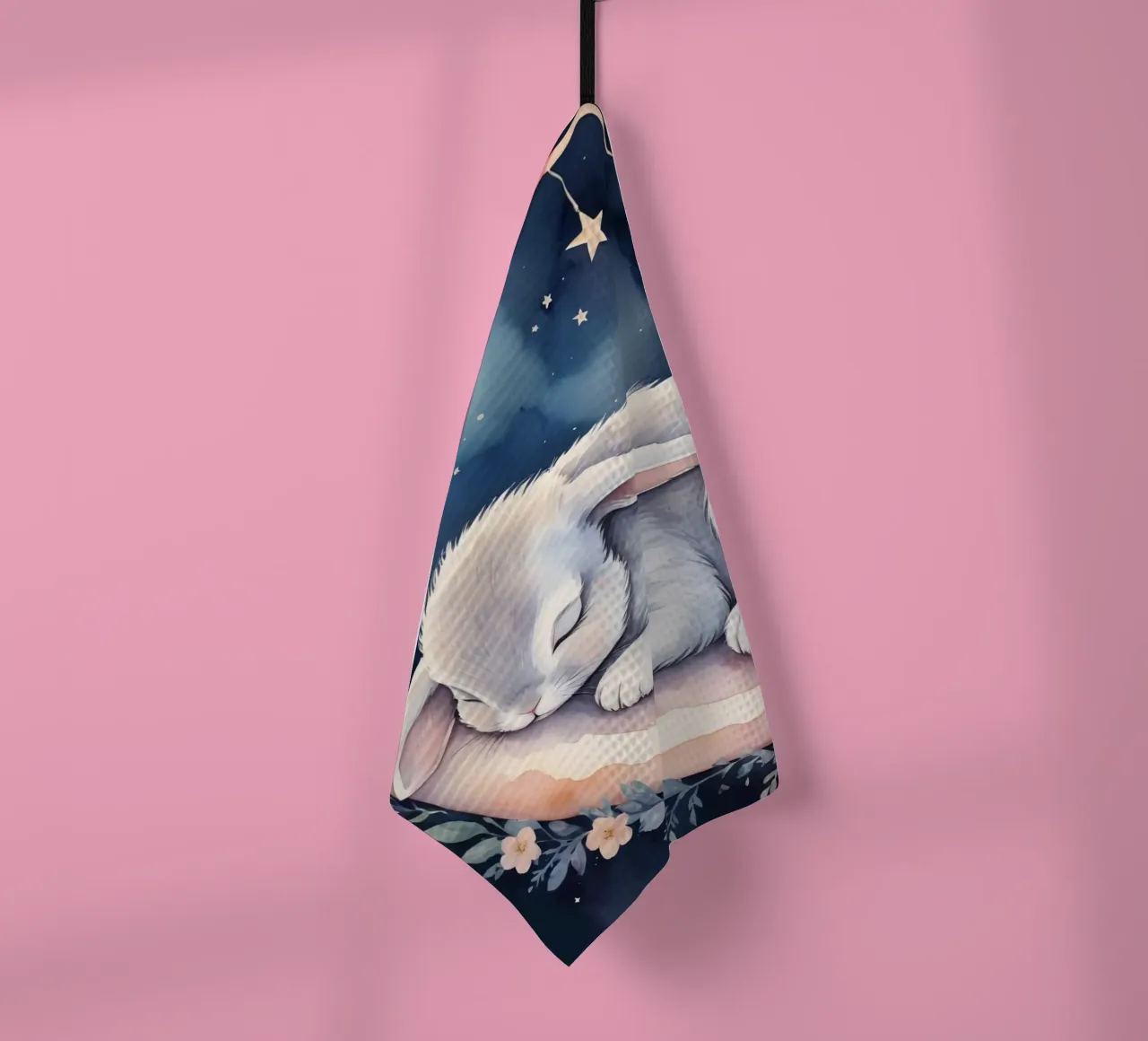 Coniglietto che dorme sulla luna crescente con le stelle canovaccio da cucina da DesignDoodle