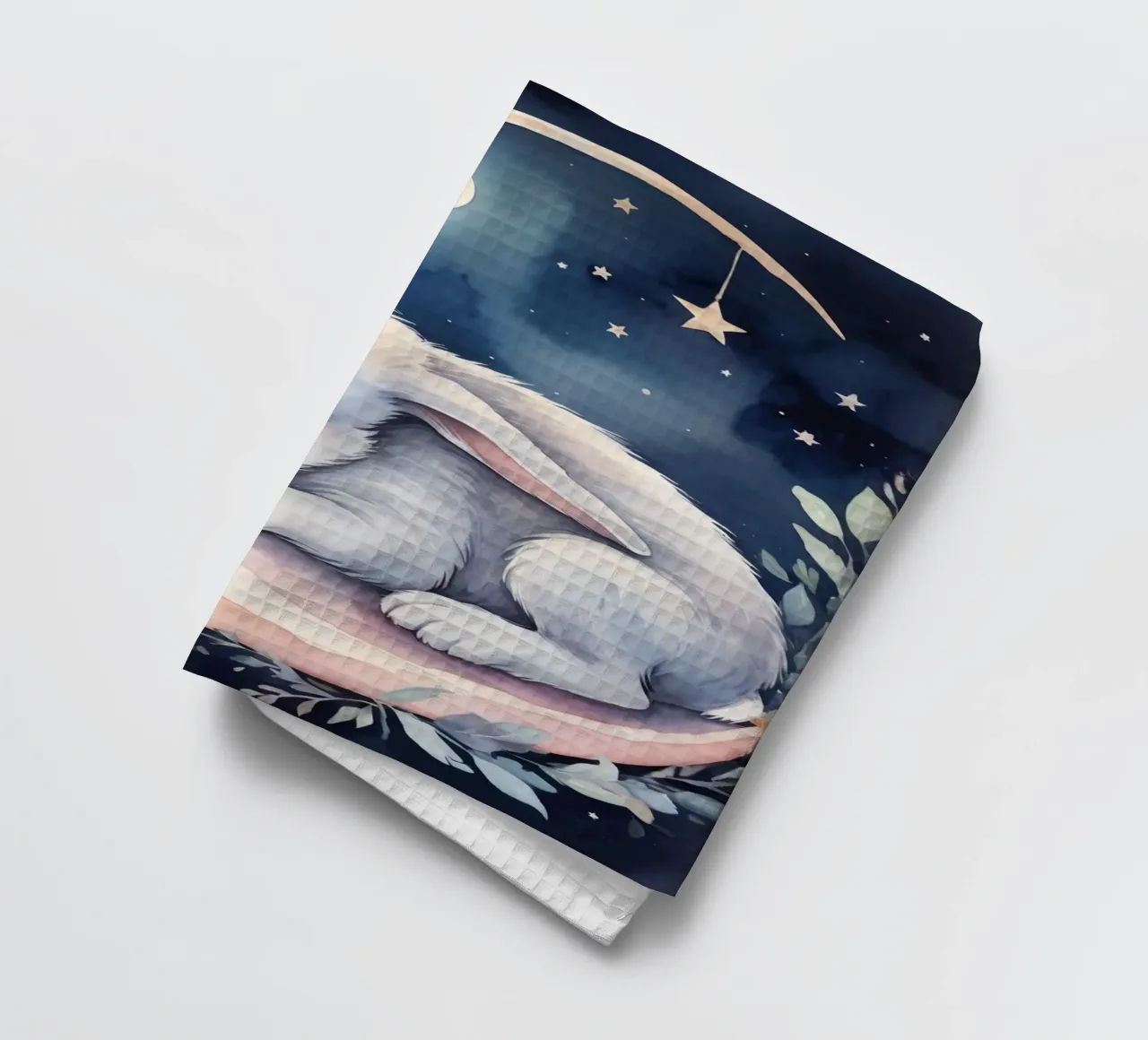 Coniglietto che dorme sulla luna crescente con le stelle canovaccio da cucina da DesignDoodle