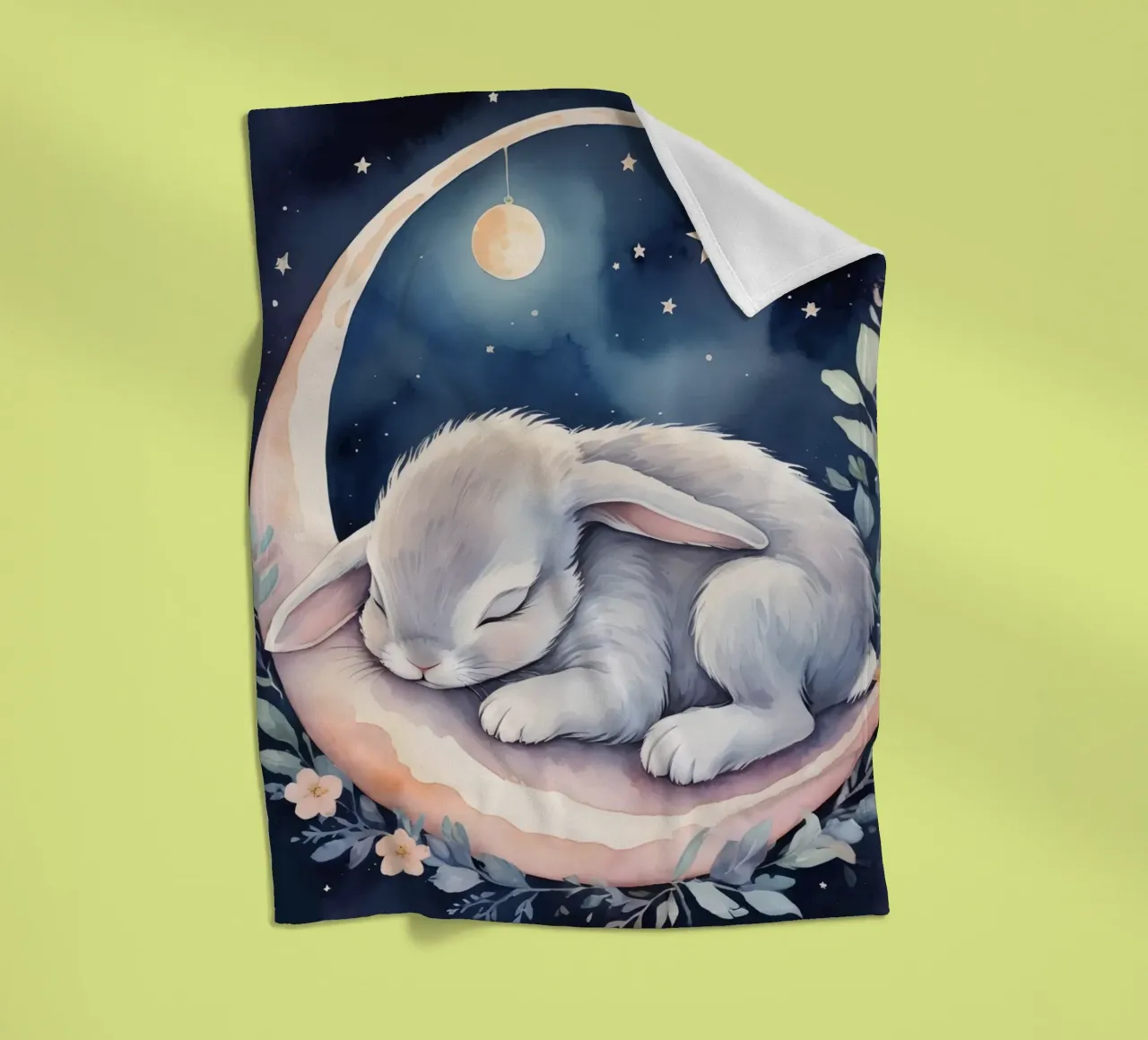 Coniglietto che dorme sulla luna crescente con le stelle coperta in pile da DesignDoodle