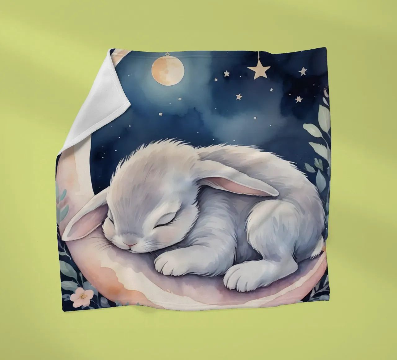 Coniglietto che dorme sulla luna crescente con le stelle coperta in pile da DesignDoodle