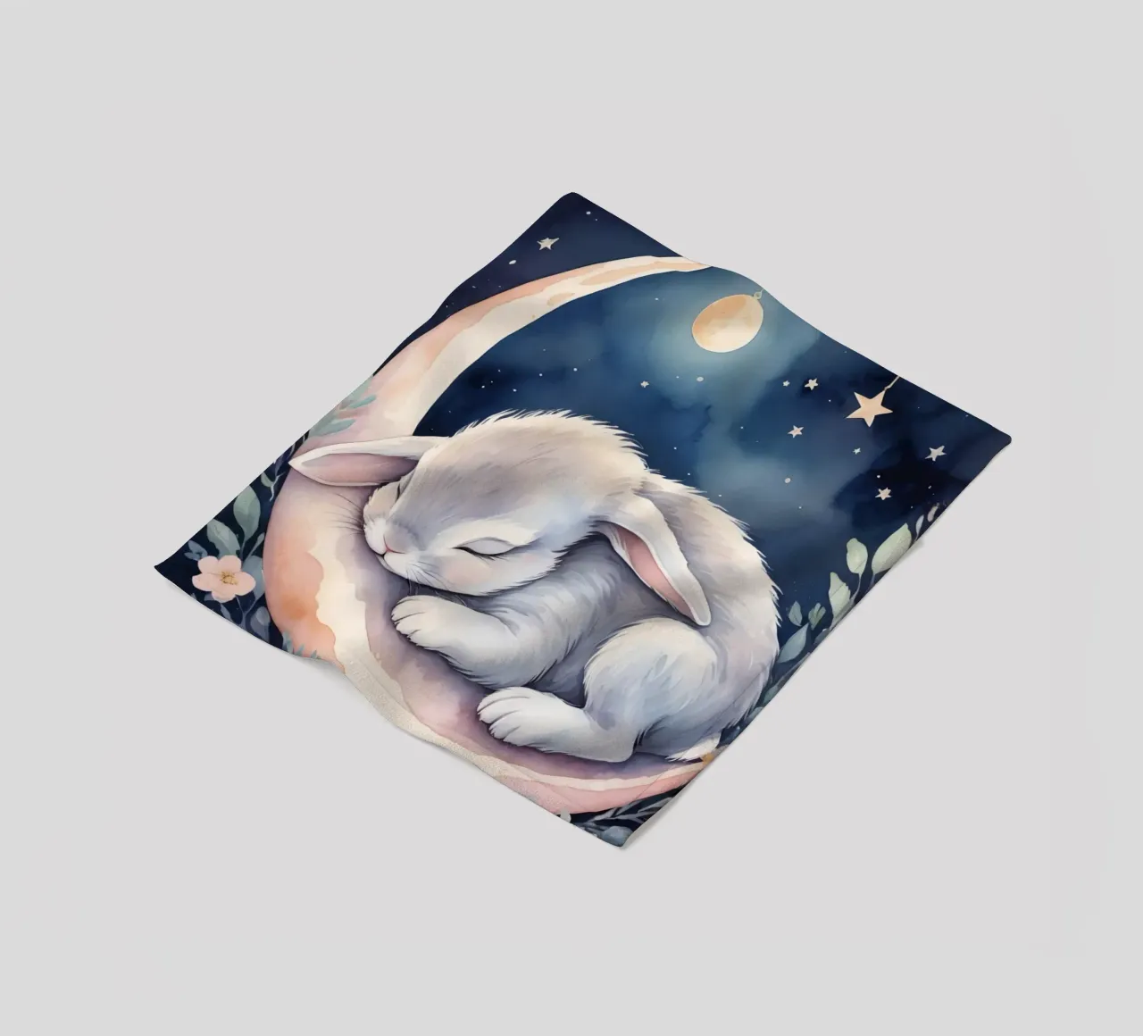 Coniglietto che dorme sulla luna crescente con le stelle coperta in pile da DesignDoodle