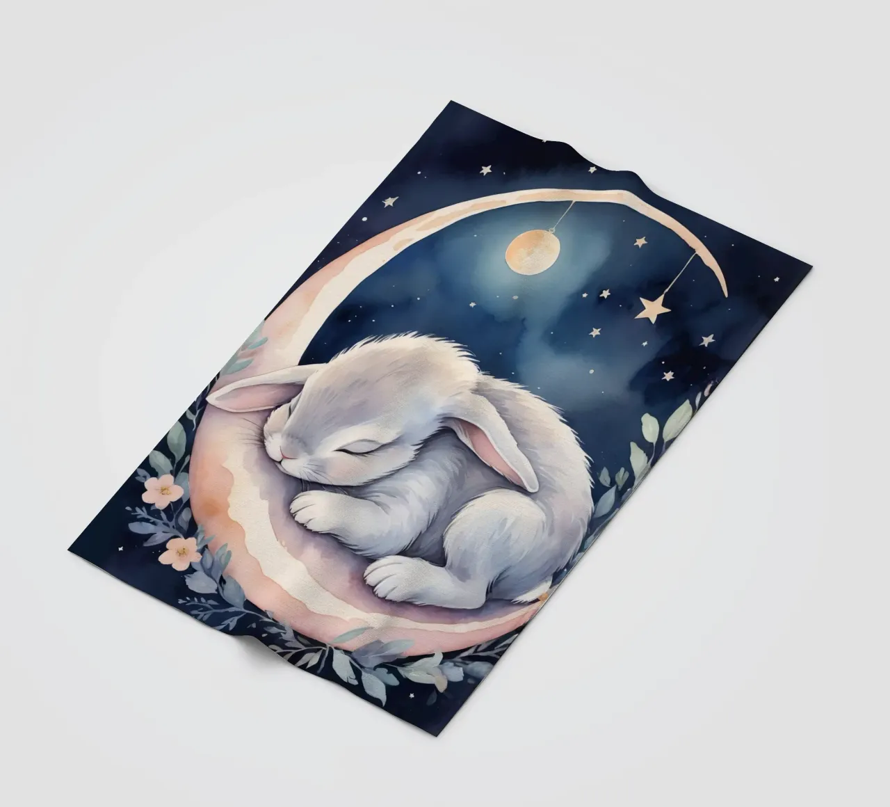 Coniglietto che dorme sulla luna crescente con le stelle coperta in pile da DesignDoodle