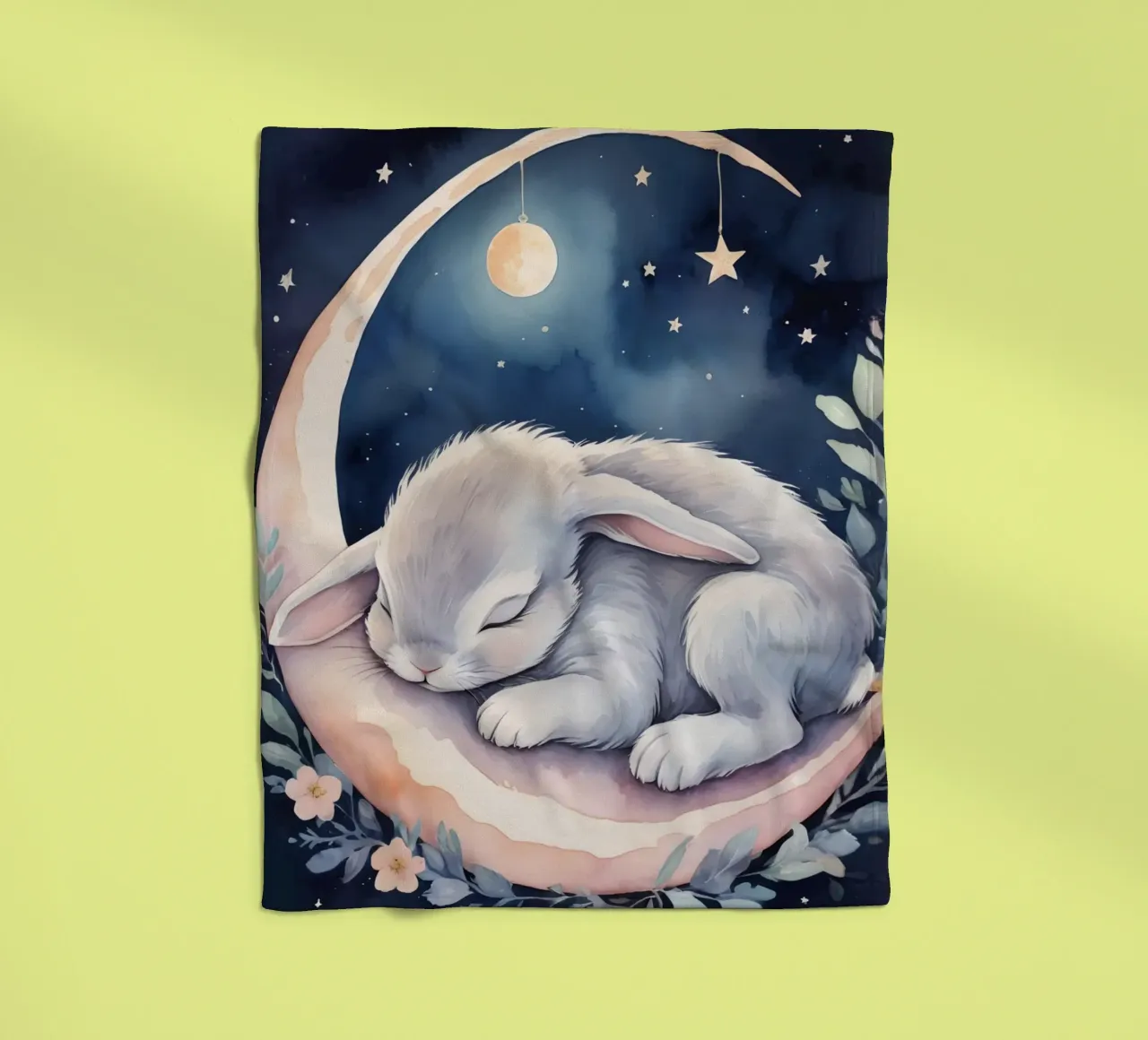 Coniglietto che dorme sulla luna crescente con le stelle coperta in pile da DesignDoodle