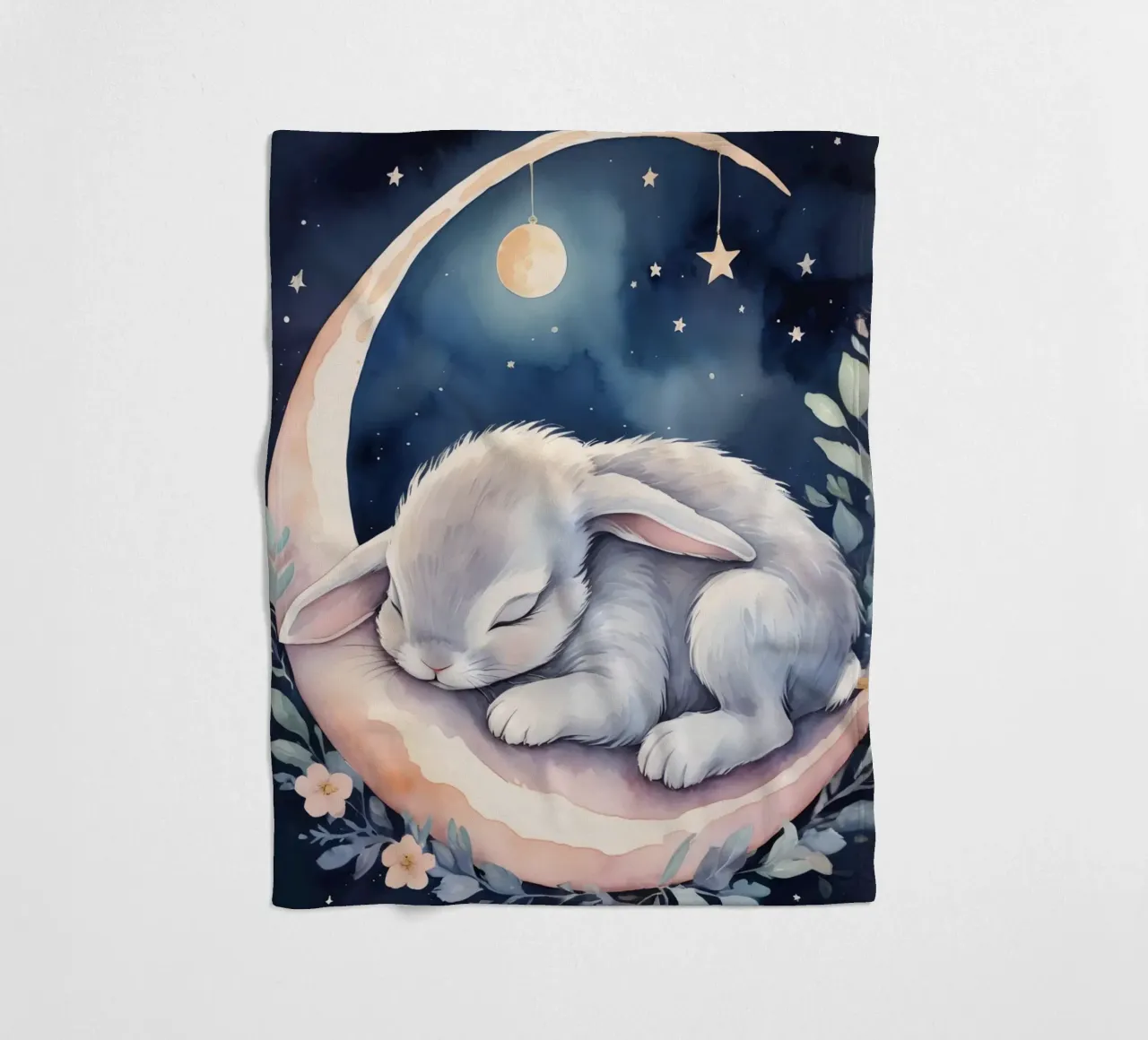 Coniglietto che dorme sulla luna crescente con le stelle coperta in pile da DesignDoodle