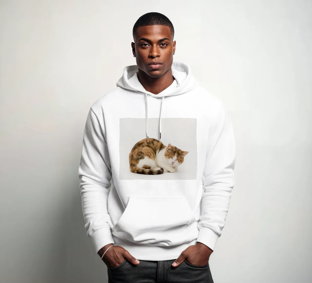 Gatto calico che dorme su sfondo bianco felpa con cappuccio da DesignDoodle
