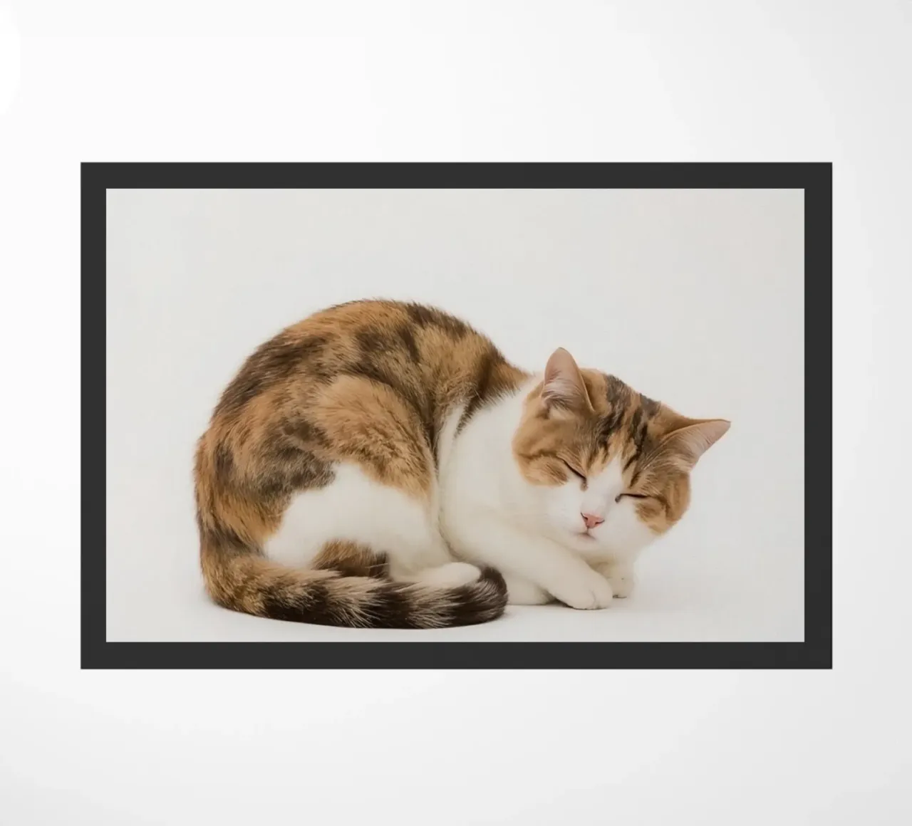 Gatto calico che dorme su sfondo bianco zerbino da DesignDoodle