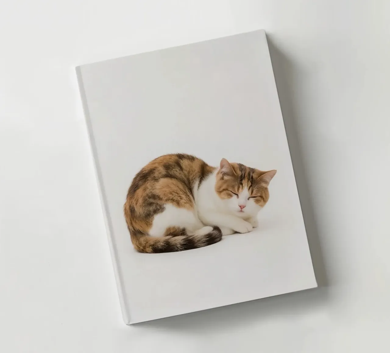 Calico cat sleeping on white background notebook by DesignDoodle