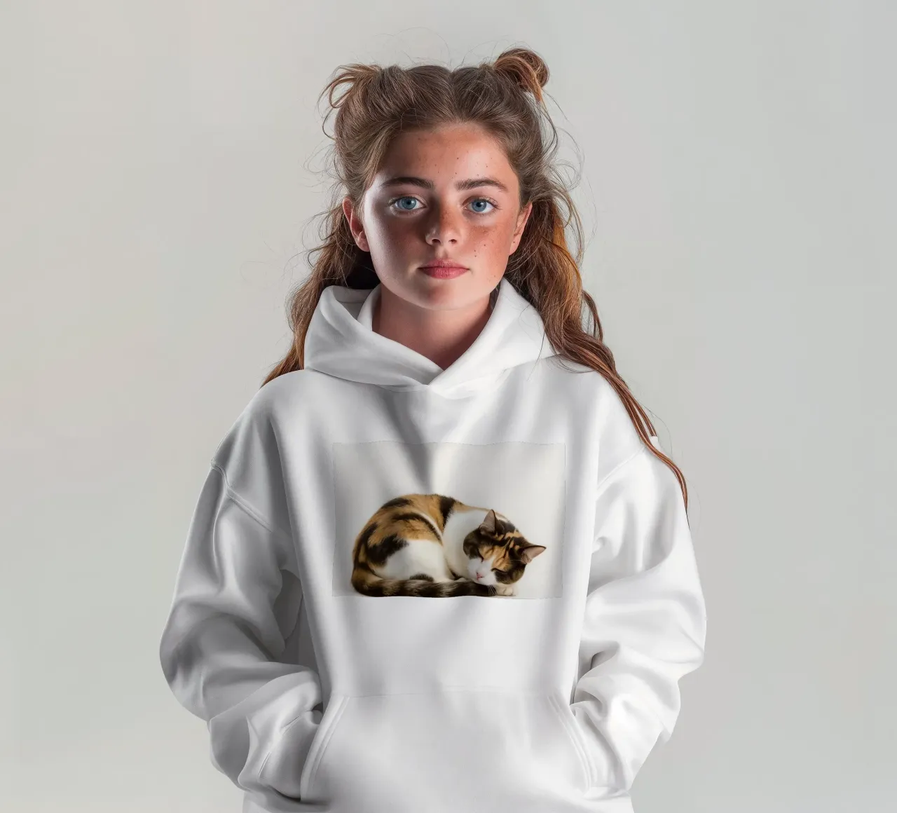 Gatto calico che dorme felpa bambino con cappuccio da DesignDoodle
